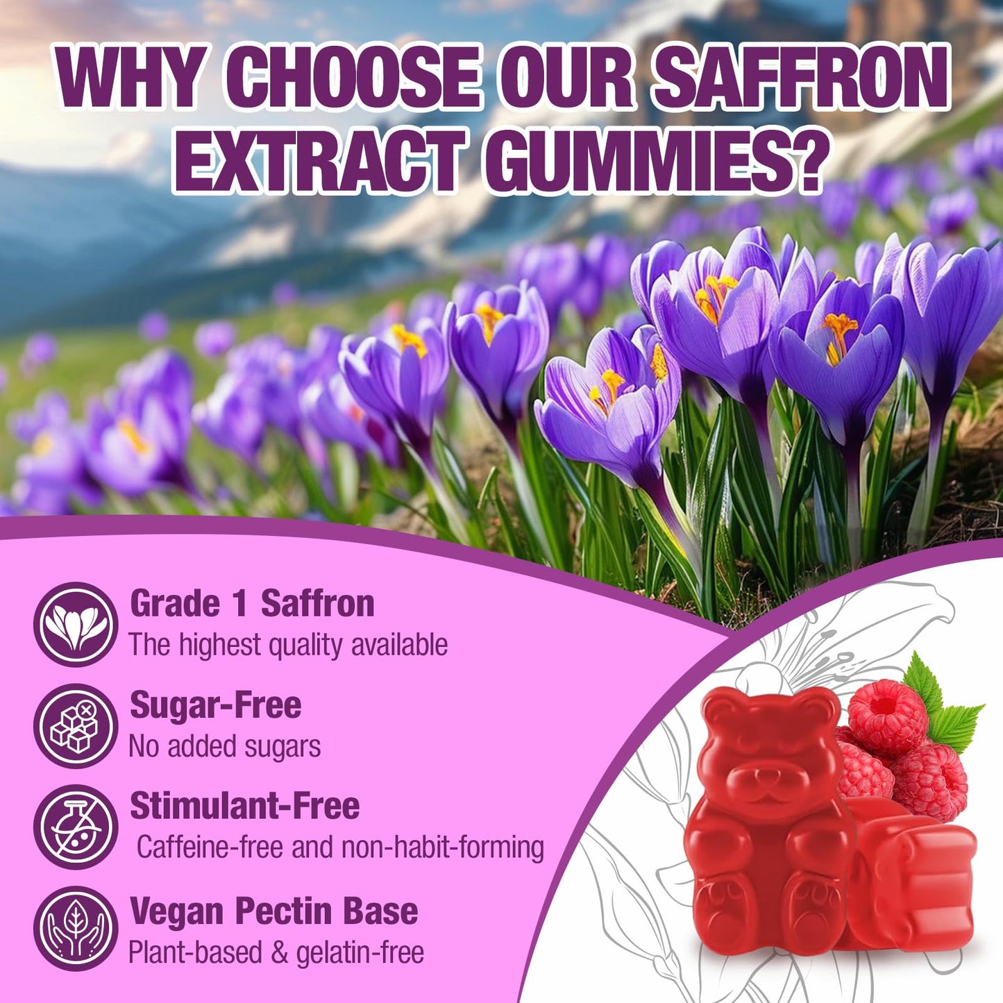 VAJYKEWJY Saffron Gummies (88.5 mg) with Magnesium — Enhanced with St. John’s Wort, Rhodiola, Ashwagandha & Vitamins B6, B12, D3 for Mood & Focus Support, 60 Gummies