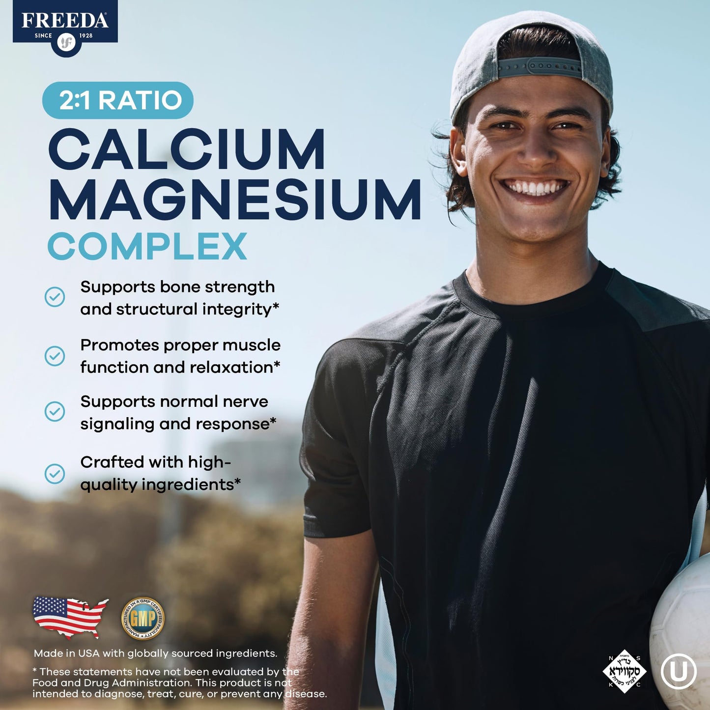 FREEDA 2:1 Calcium Magnesium Supplement Capsules, 250 Count