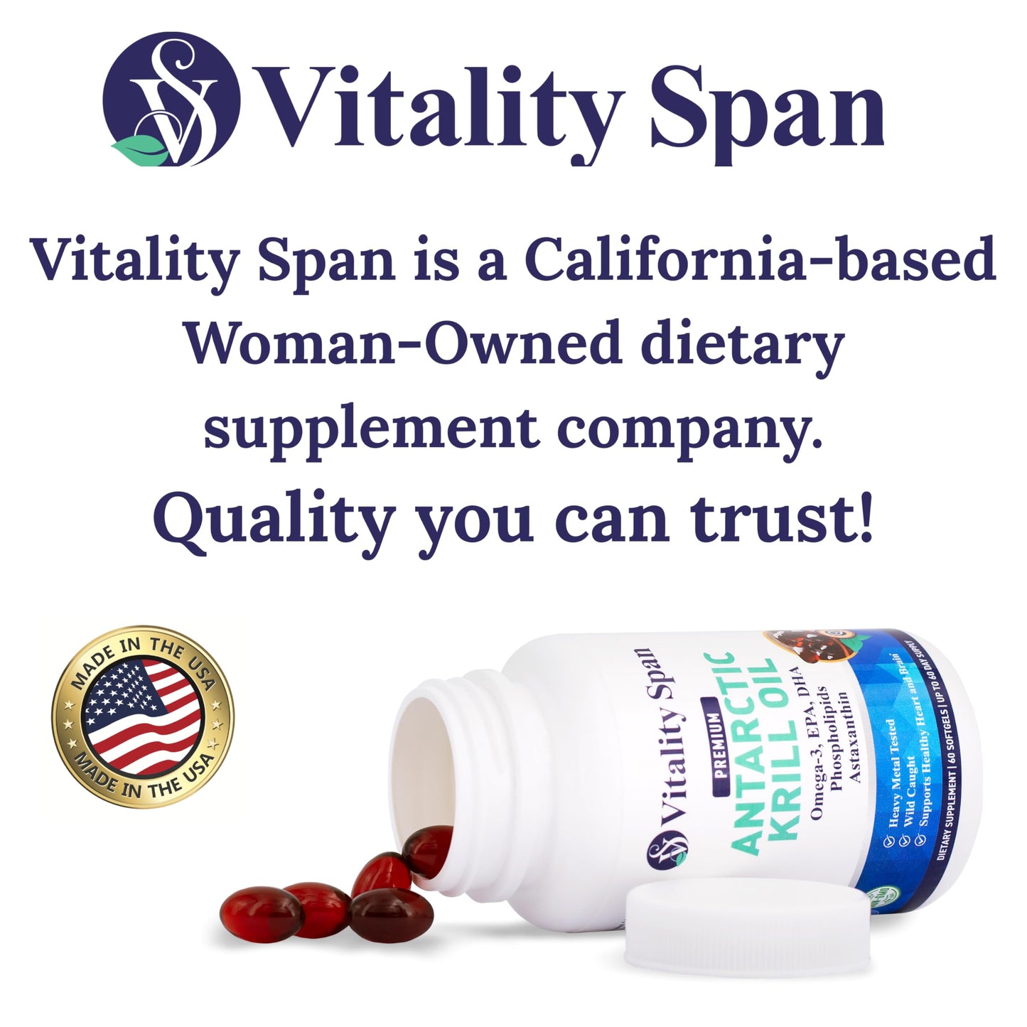 Vitality Span Krill Oil Omega 3 Astaxanthin Choline DHA EPA Softgels 60