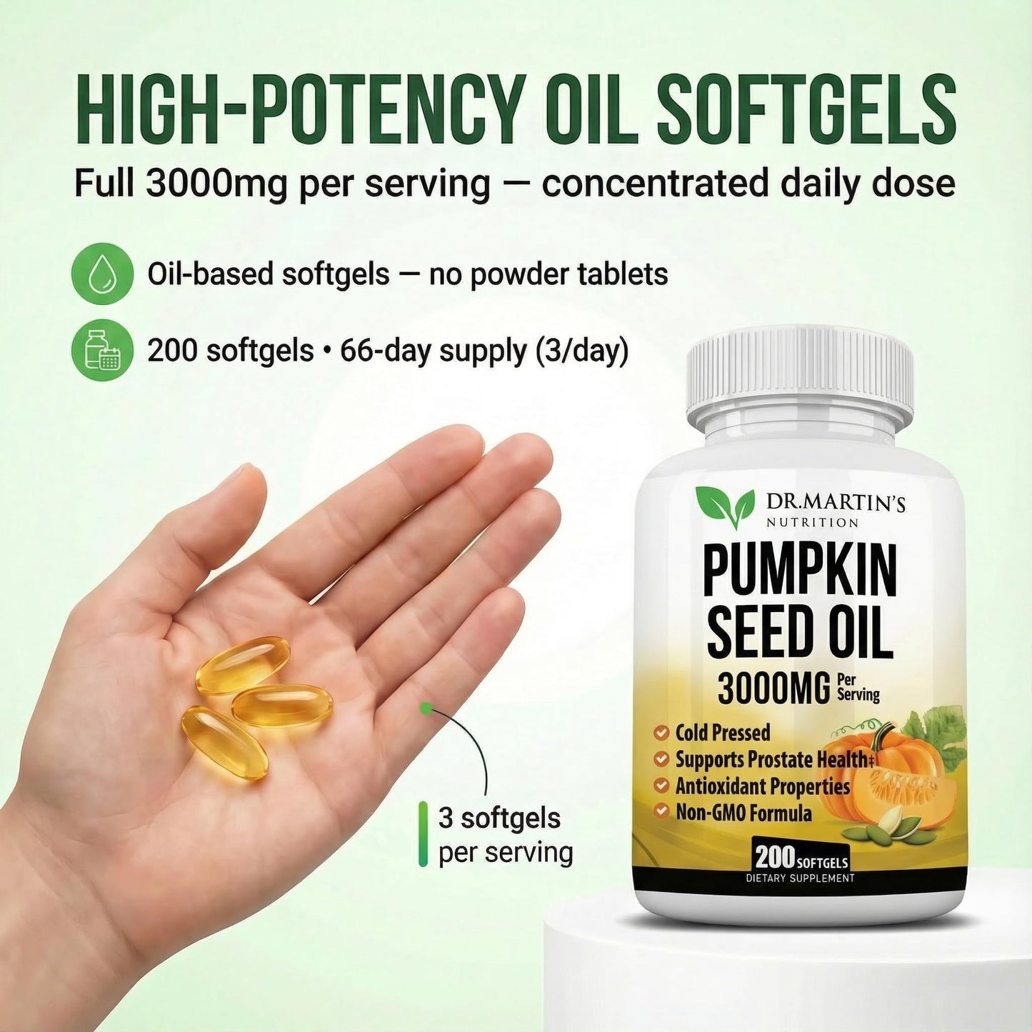 DR. MARTIN'S NUTRITION Pumpkin Seed Oil Softgels 3000mg, 200 Count