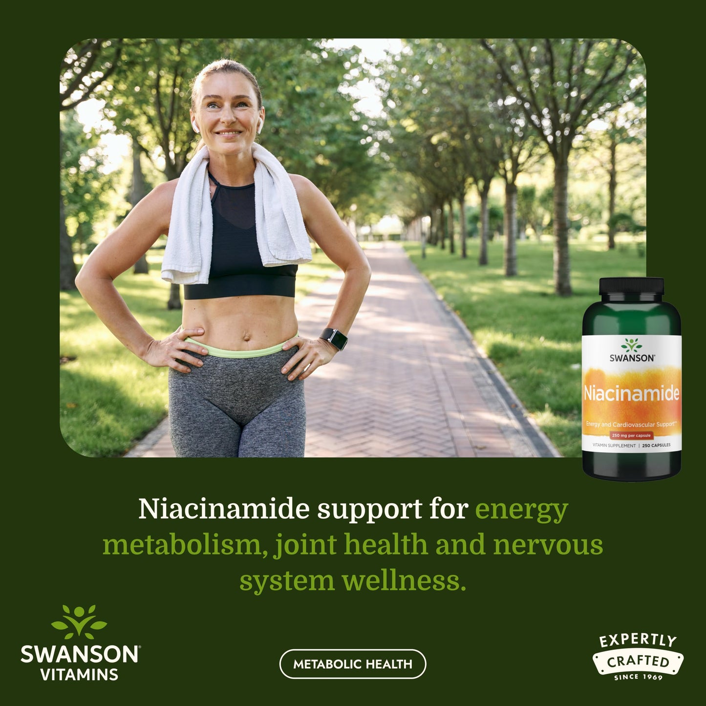 Swanson Niacinamide Vitamin B3 Supplement Capsules, 250 Count