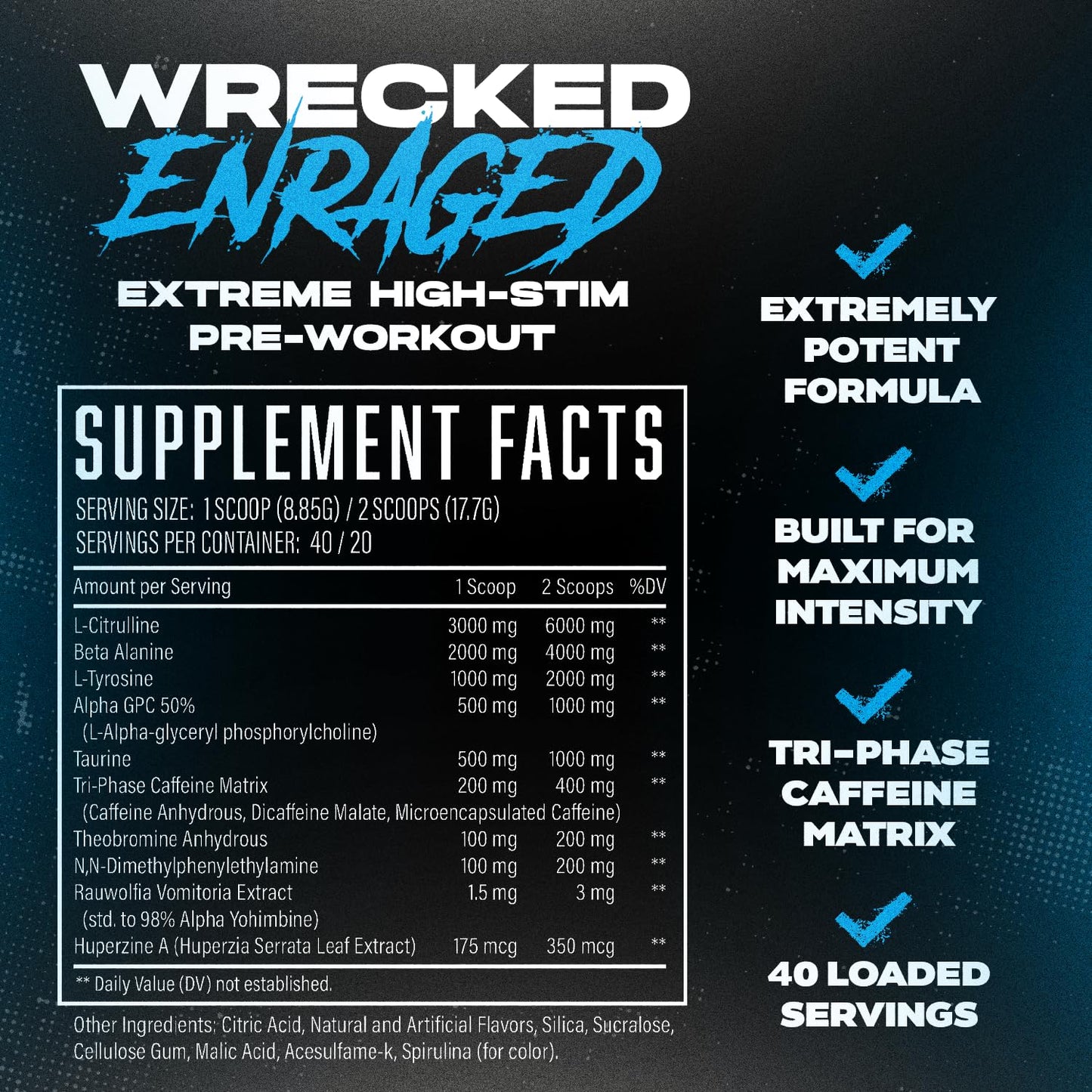 Huge Supplements Wrecked Enraged High Stim Pre Workout Powder 12