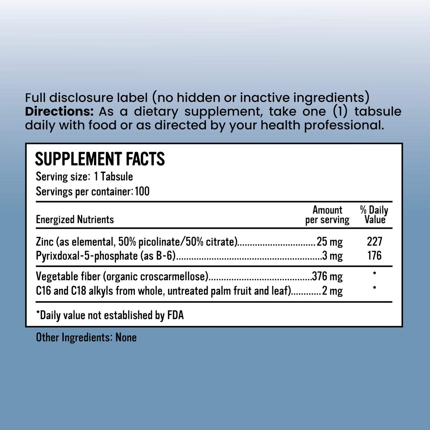 Alkaline for Life Energized Zinc 25, Zinc Picolinate & Citrate 25mg with Active B-6 (P5P) Tablets 100