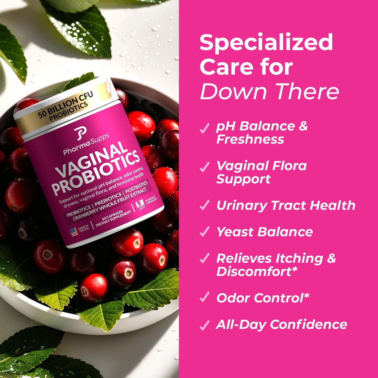 PharmaSupps Women's Probiotic for Vaginal Health Capsule, 60 Count