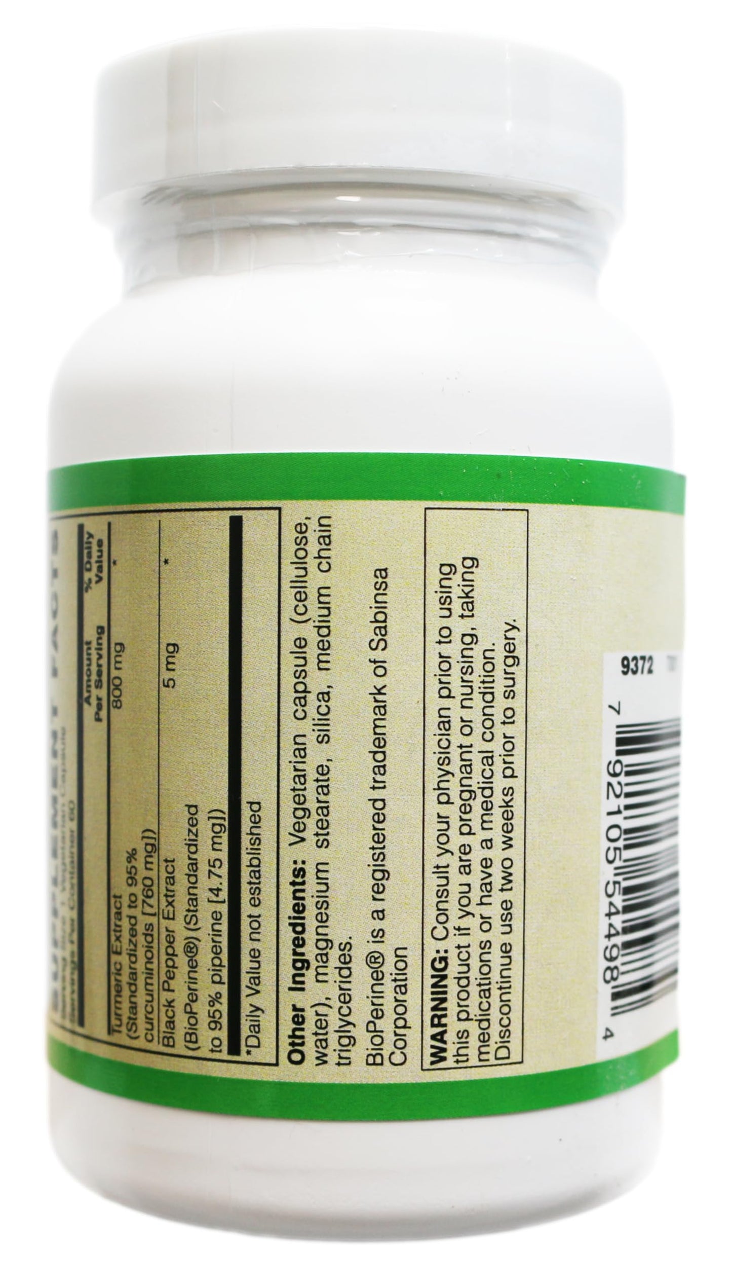 AlchePharma Extra Strength Turmeric 800 mg with BioPerine Capsule, 1 Count