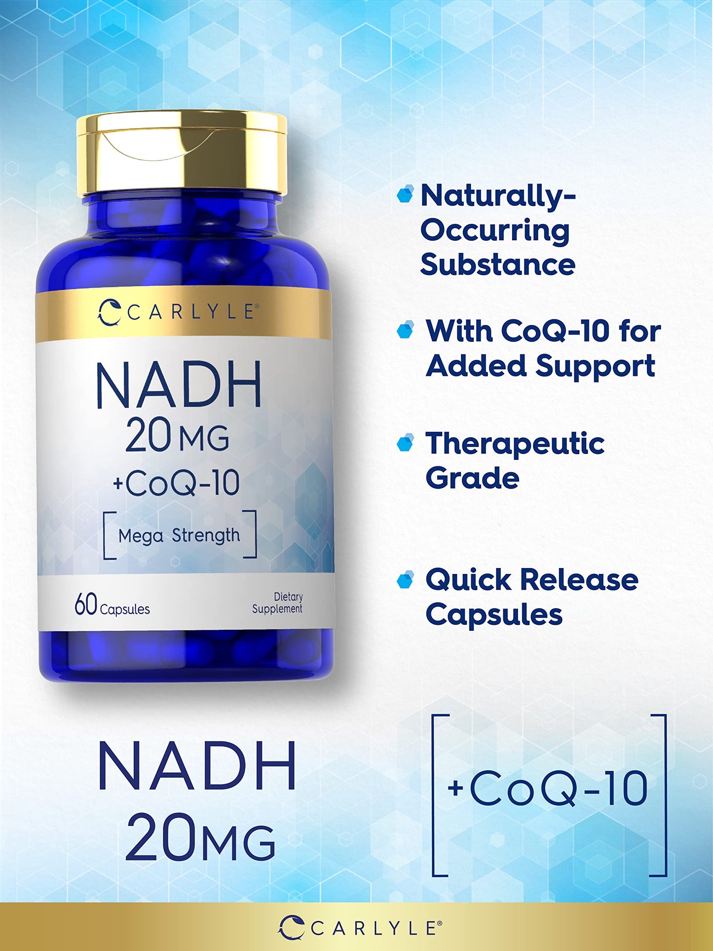 Carlyle NADH CoQ10 Supplement 20mg, 60 Capsules