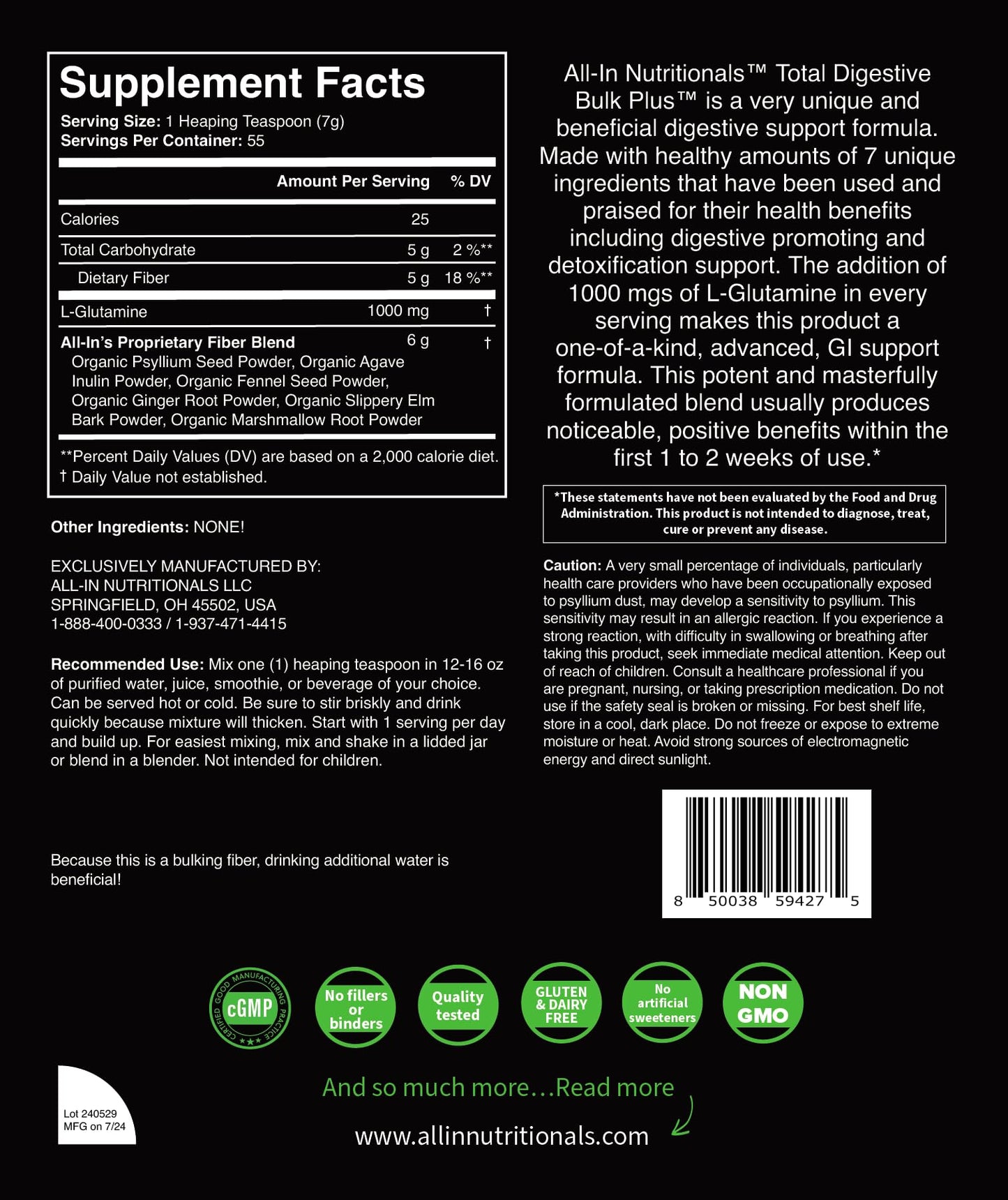 All In Nutritionals Total Digestive Bulk Powder 13.6 Ounce