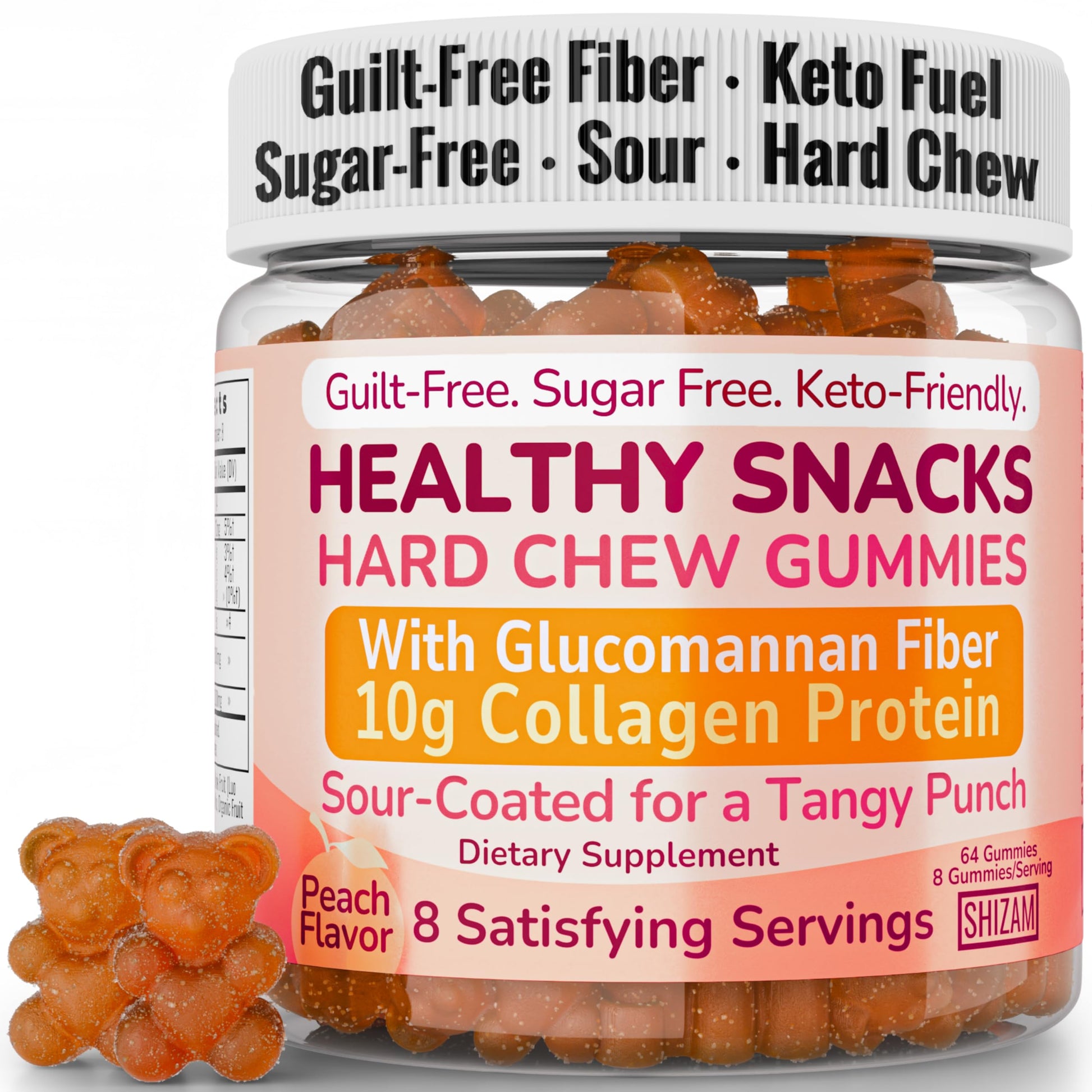 SHIZAM High-Fiber Keto Snacks Collagen Protein Gummy 64 Count