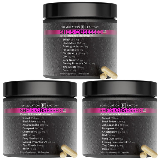 Formulation Factory She's Obsessed: 10-in-1 Hormone Balance Maximizer with Shilajit, Maca, Ashwagandha, DIM, Dong Quai, Zinc & More Capsule, 360 Count