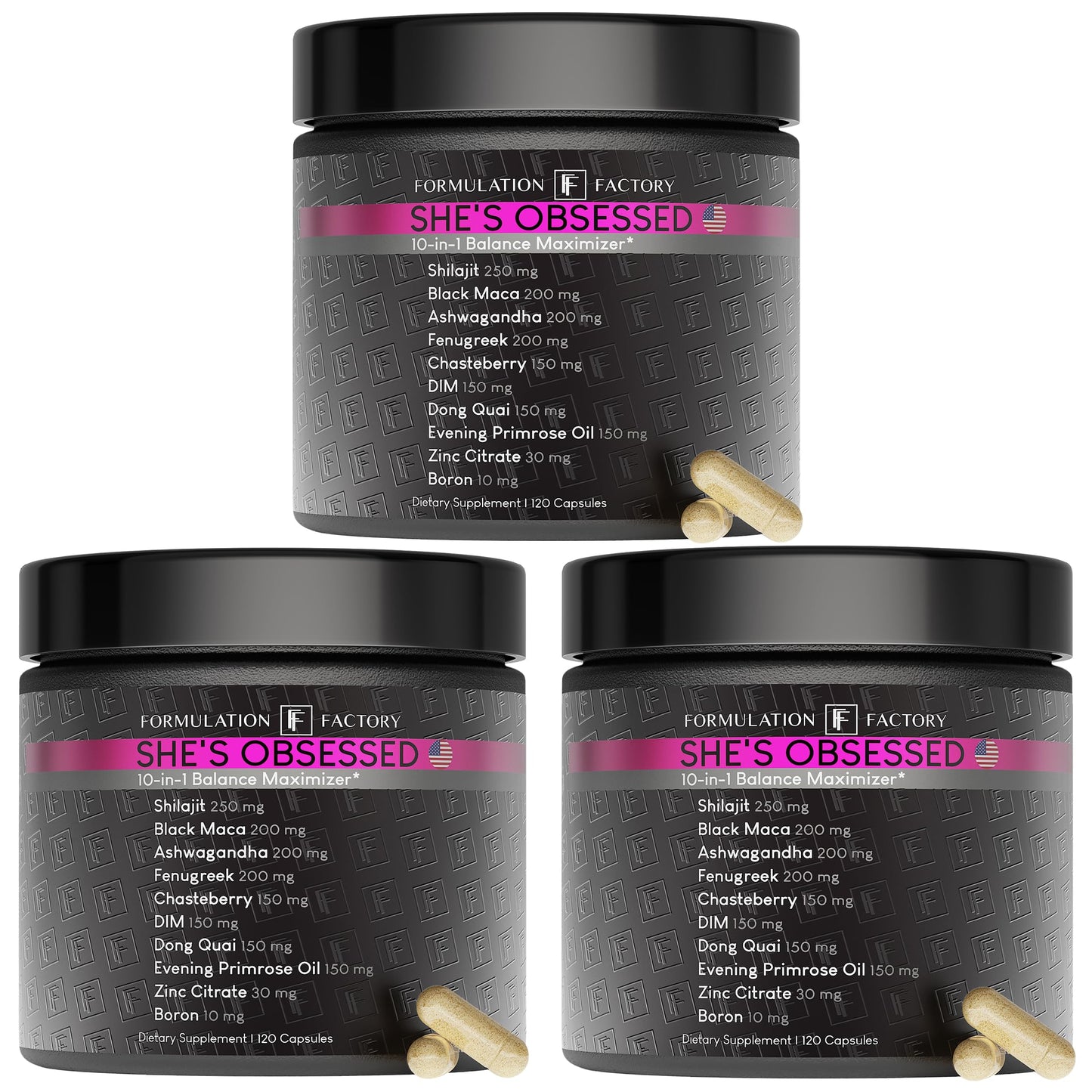 Formulation Factory She's Obsessed: 10-in-1 Hormone Balance Maximizer with Shilajit, Maca, Ashwagandha, DIM, Dong Quai, Zinc & More for Vitality & Balance Capsules 360
