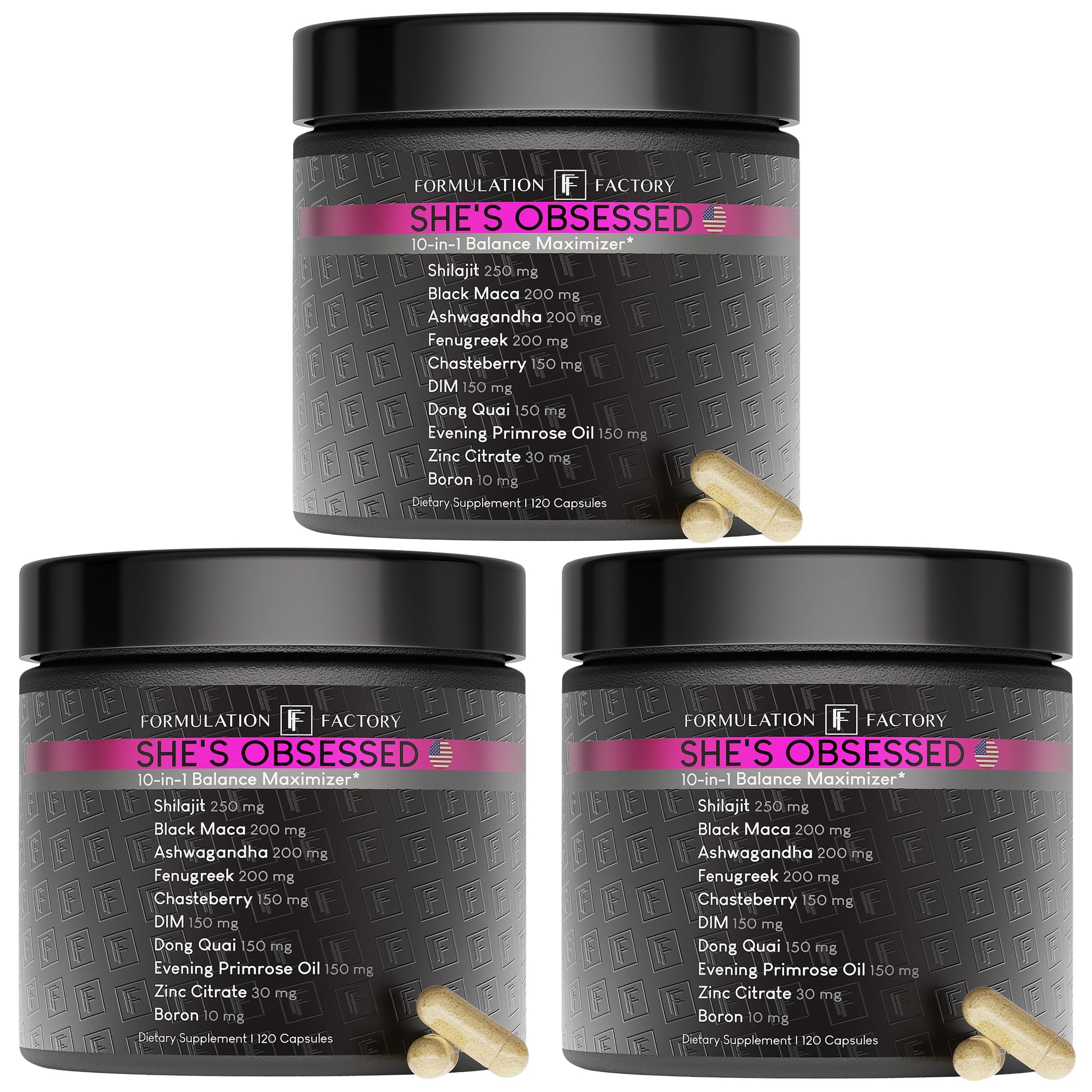 Formulation Factory She's Obsessed: 10-in-1 Hormone Balance Maximizer with Shilajit, Maca, Ashwagandha, DIM, Dong Quai, Zinc & More for Vitality & Balance Capsules 360