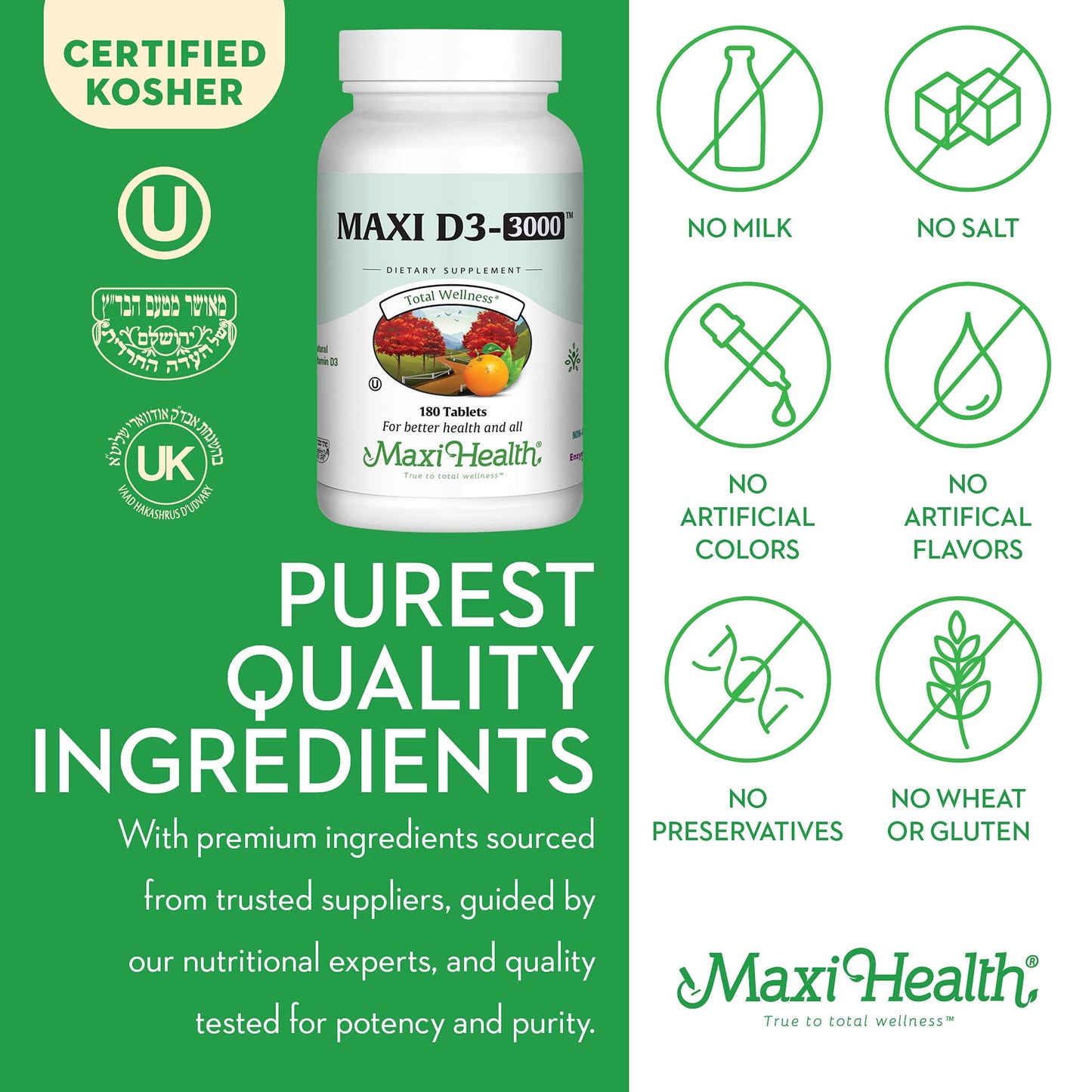 Maxi Health Vitamin D3 3000 IU 75 mcg Tablet 180 Tablets