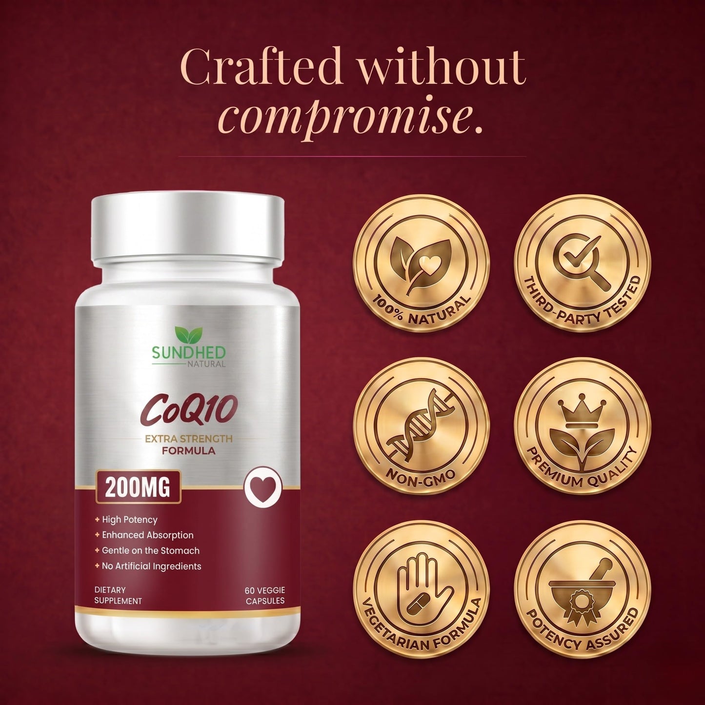 Sundhed Natural CoQ10 200mg Coenzyme Q10 Supplement 60 Capsules
