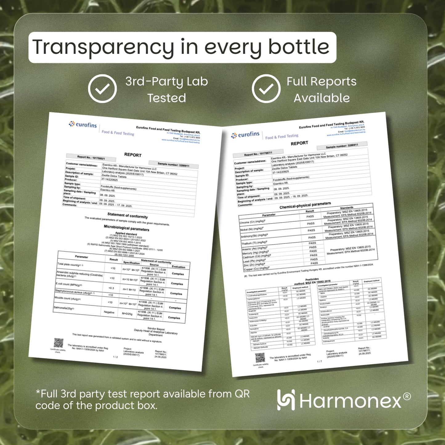Harmonex Zeolite Detox Micropollutant Binder Tablets 100 Count