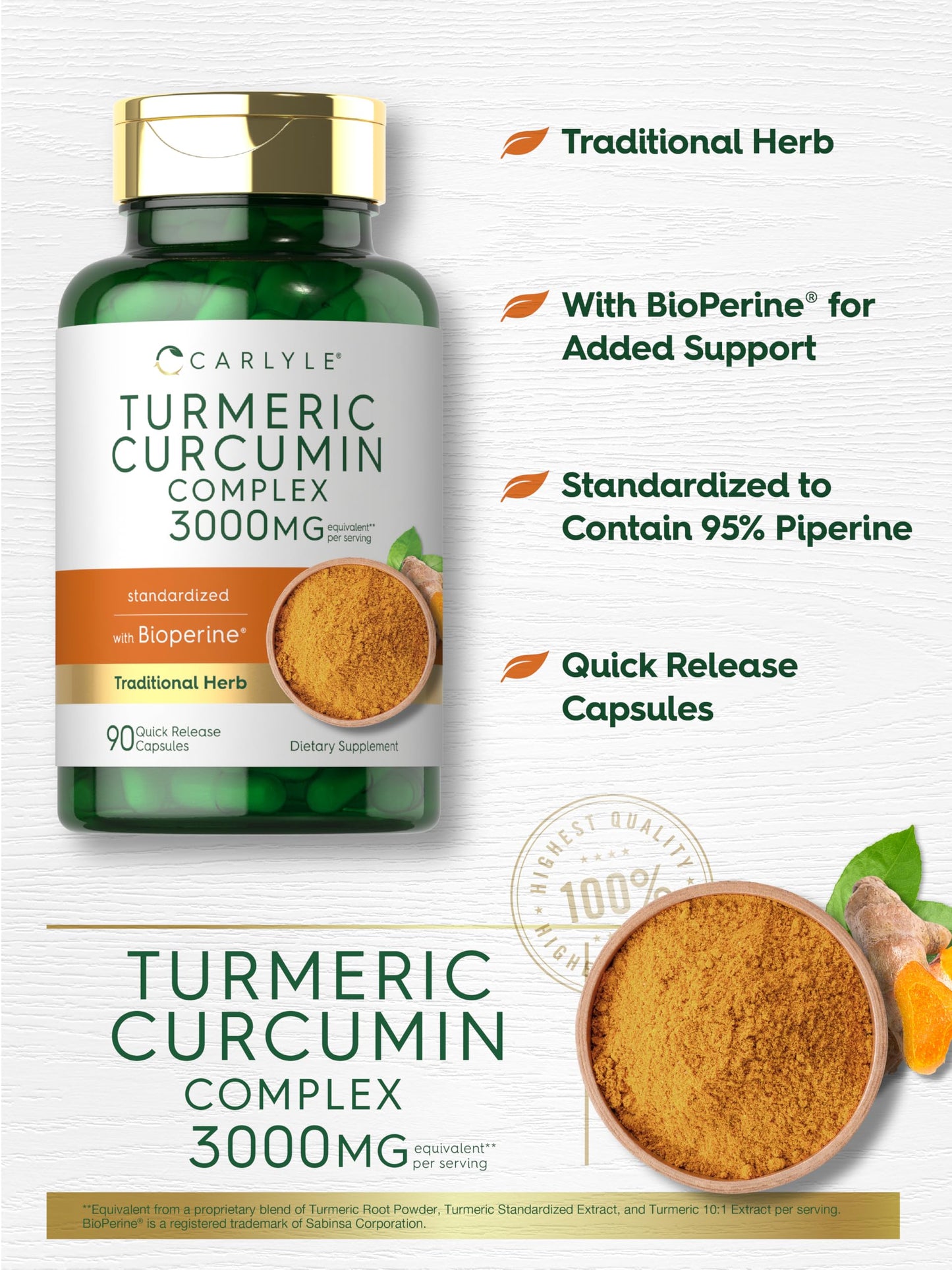 Carlyle Turmeric Curcumin with Black Pepper Capsules 90 Count