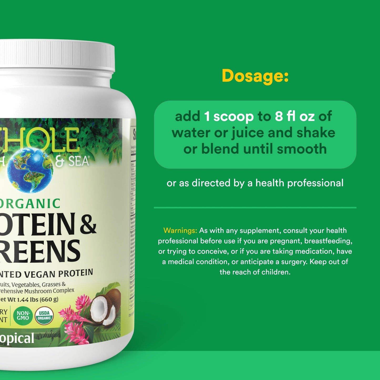 Natural Factors Whole Earth & Sea Organic Protein & Greens Powder 23.2 oz