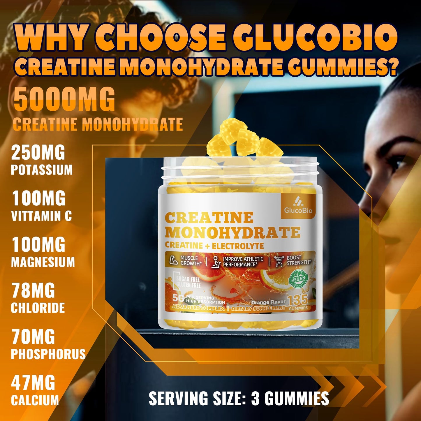 GlucoBio Creatine Monohydrate Gummies 135 Count