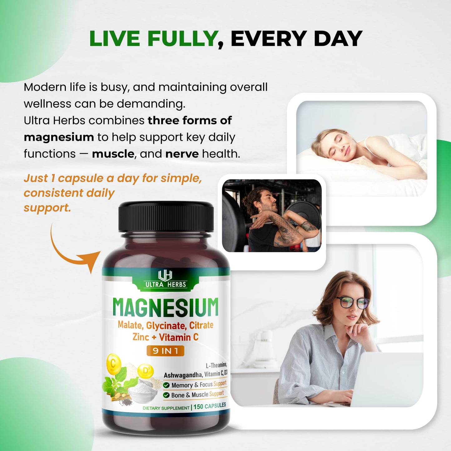 ULTRA HERBS Triple Magnesium Complex Capsules 150 Capsules