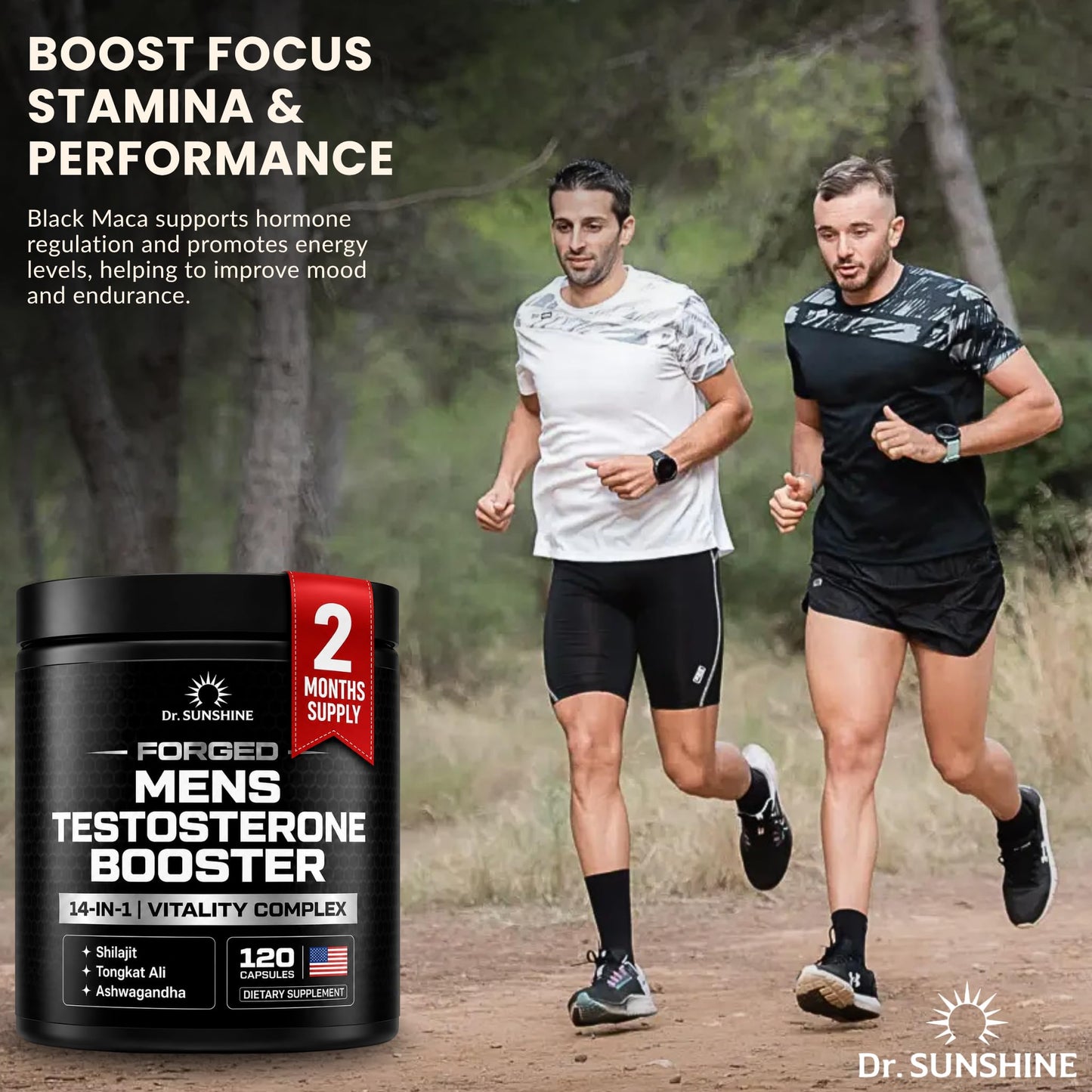 DR. SUNSHINE Forged Testosterone Supplement for Men –14 in 1 Natural Male Strength with Shilajit, Ashwagandha, Tongkat Ali – Muscle Builder Testosterone Booster, 120 Capsules