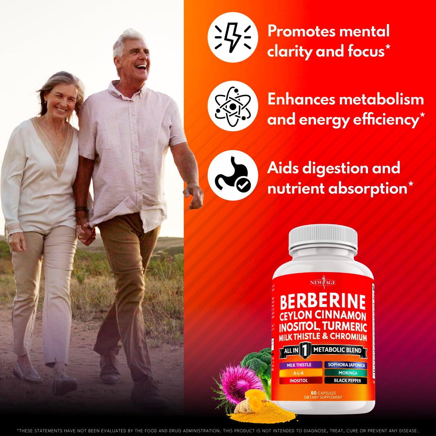 NEW AGE Berberine and Ceylon Cinnamon Supplement Capsules 60 Count