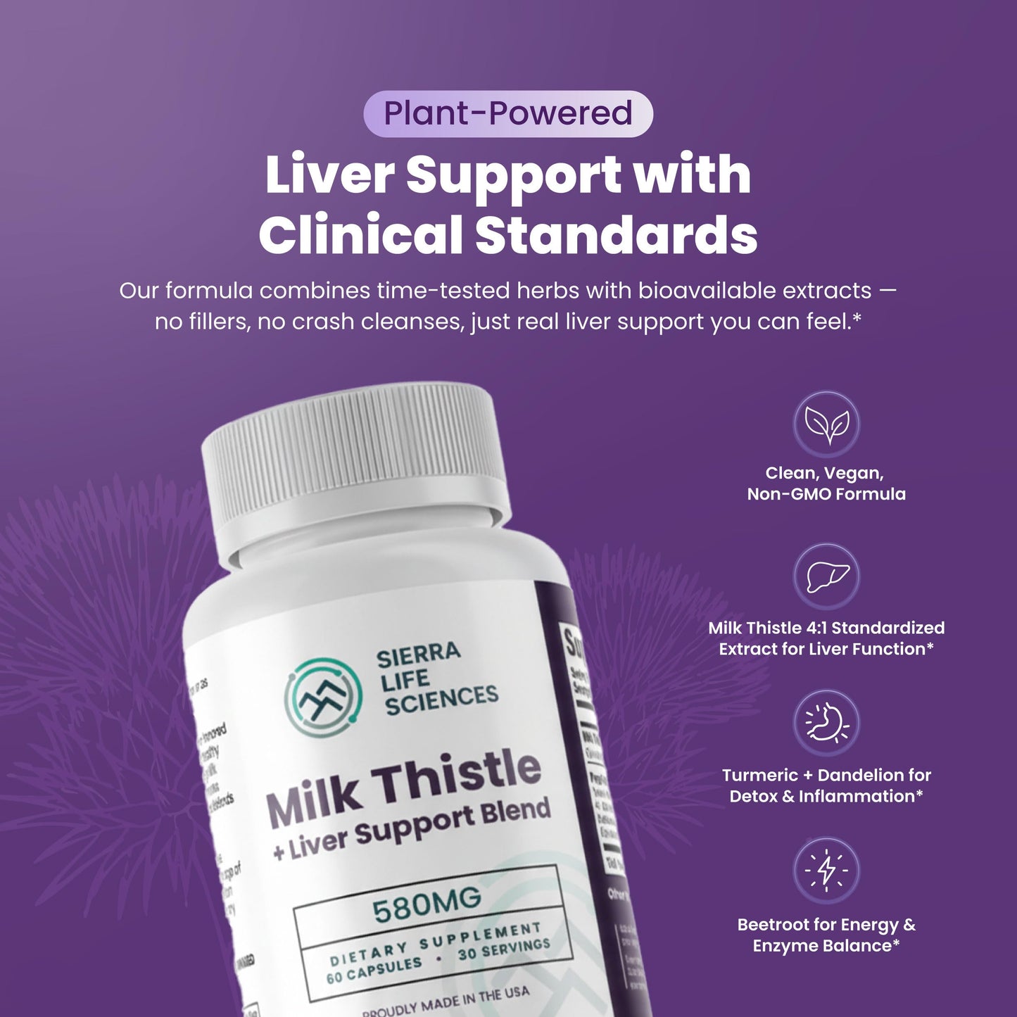 SIERRA LIFE SCIENCES Milk Thistle+ Liver Support Blend 60 Capsules