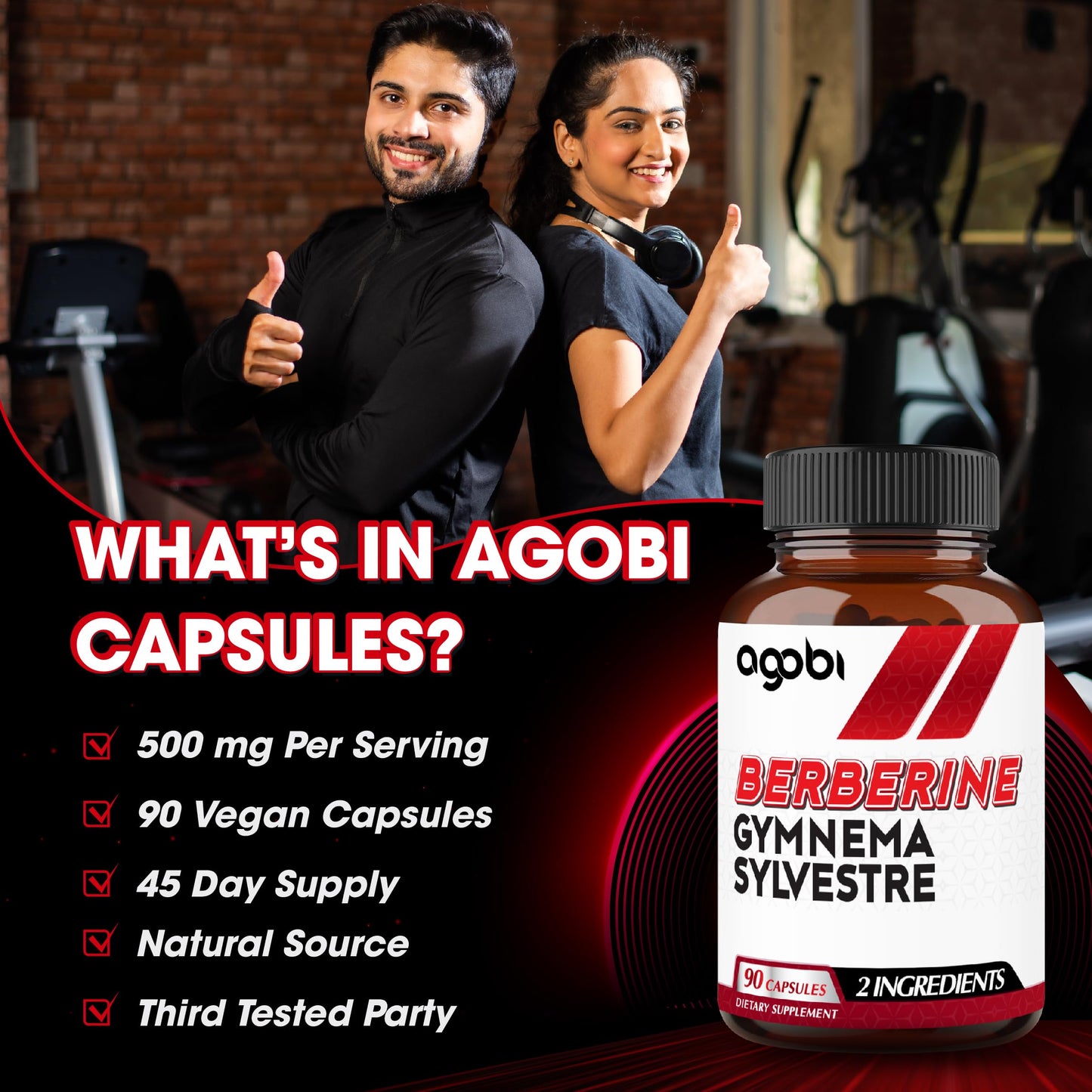 Agobi Berberine Supplements 500mg with Gymnema Sylvestre - Super Concentrated Formula for Immune System, Circulation Health, Digestive & Energy Production Capsules 90