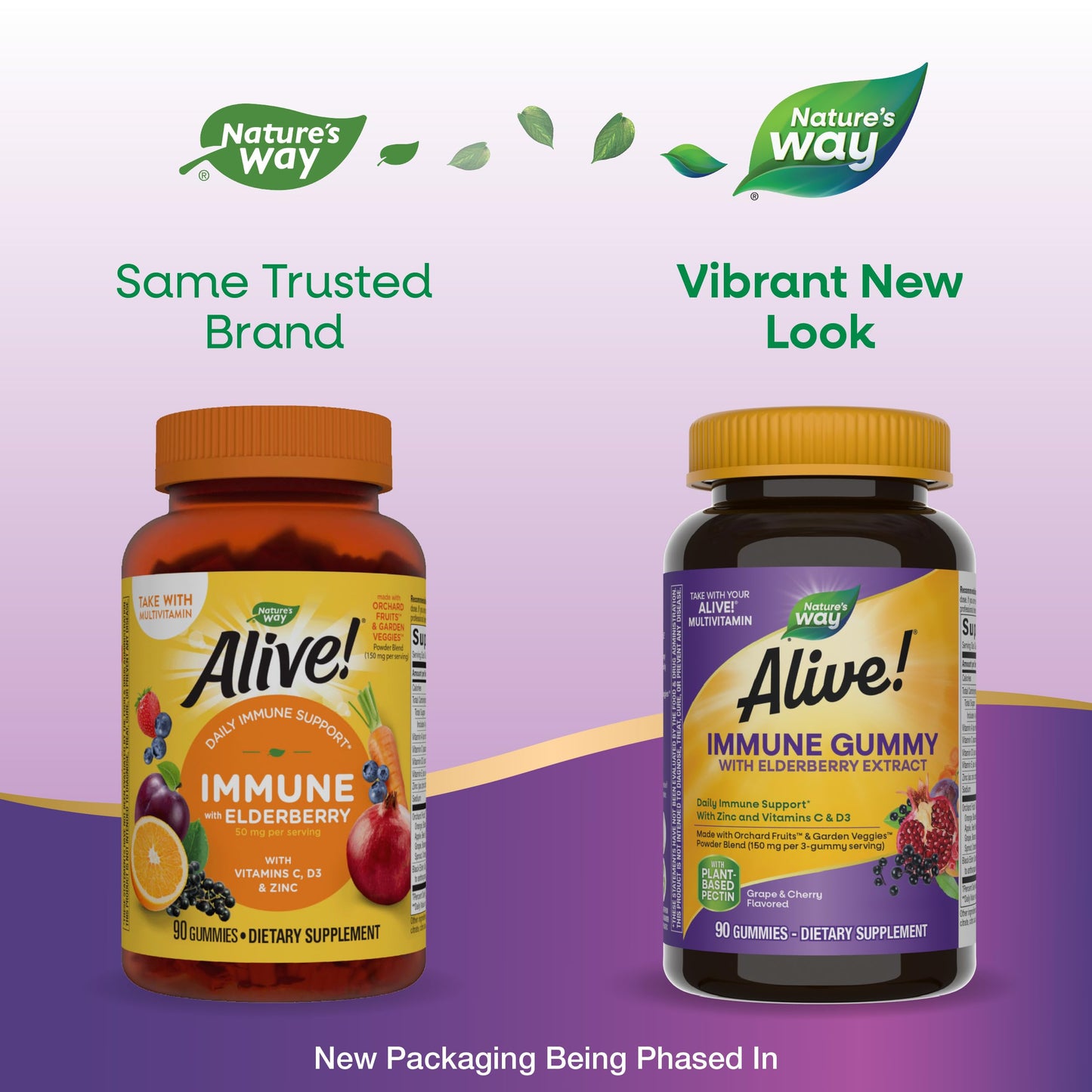 Nature's Way Alive! Immune Support Gummies with Elderberry Extract, Vitamins C & D3, Zinc, No Gluten, Grape & Cherry Flavored, 90 Gummies