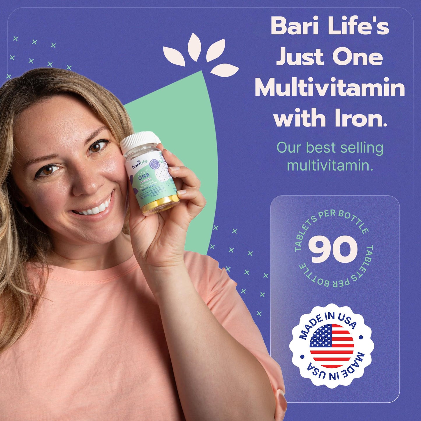 Bari Life Just One - Once Daily Bariatric Multivitamin with Iron Tablet, 30 Count