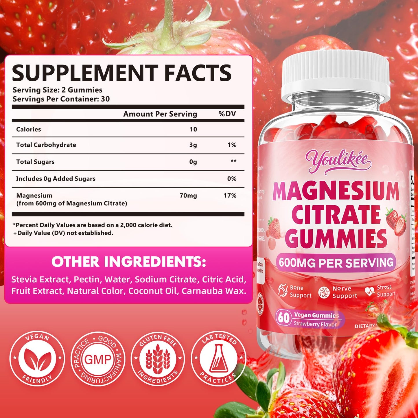 Youlikee Magnesium Citrate Gummies, 60 Count