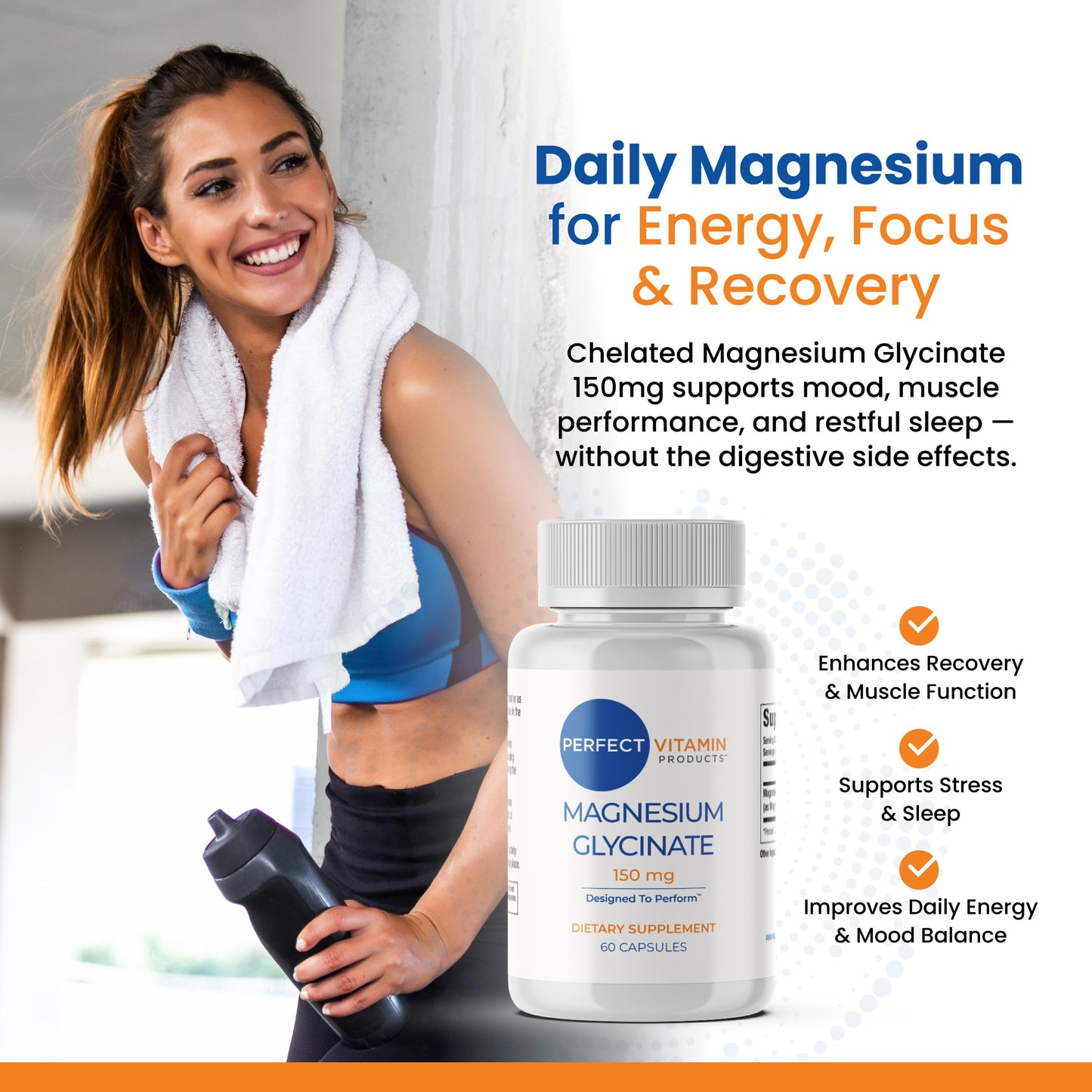 Perfect Vitamin Products Magnesium Glycinate 150mg Capsules, 120 Count