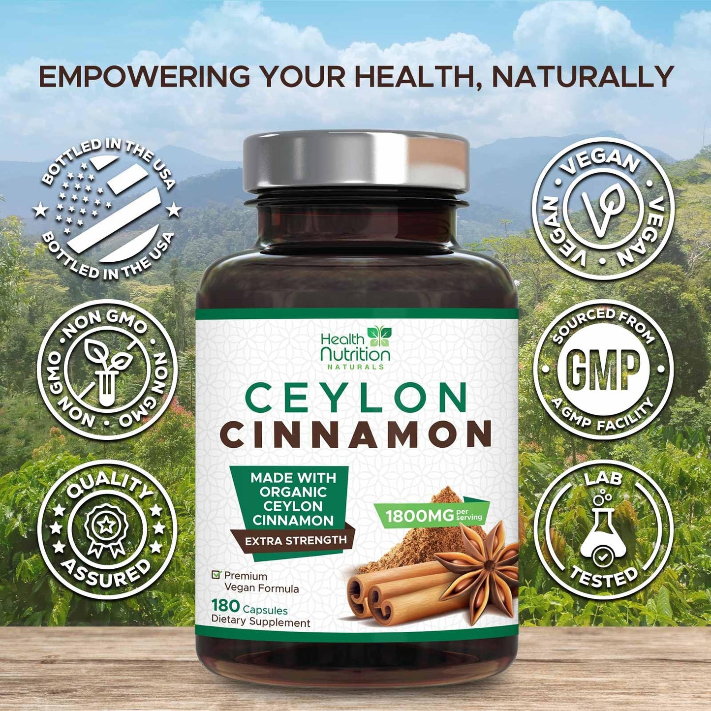 Health Nutrition Naturals Ceylon Cinnamon Capsules 180 Count