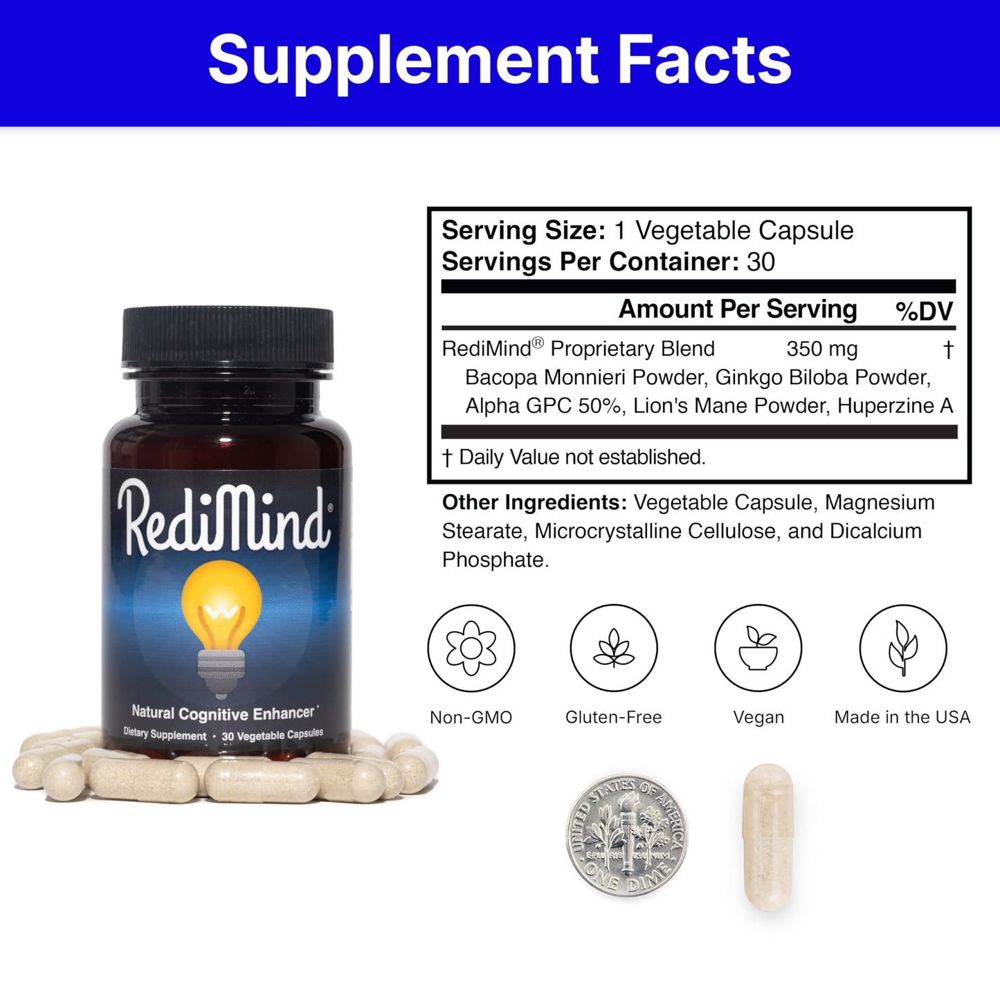 RediMind Natural Cognitive Enhancement Supplement Capsules 30 Count