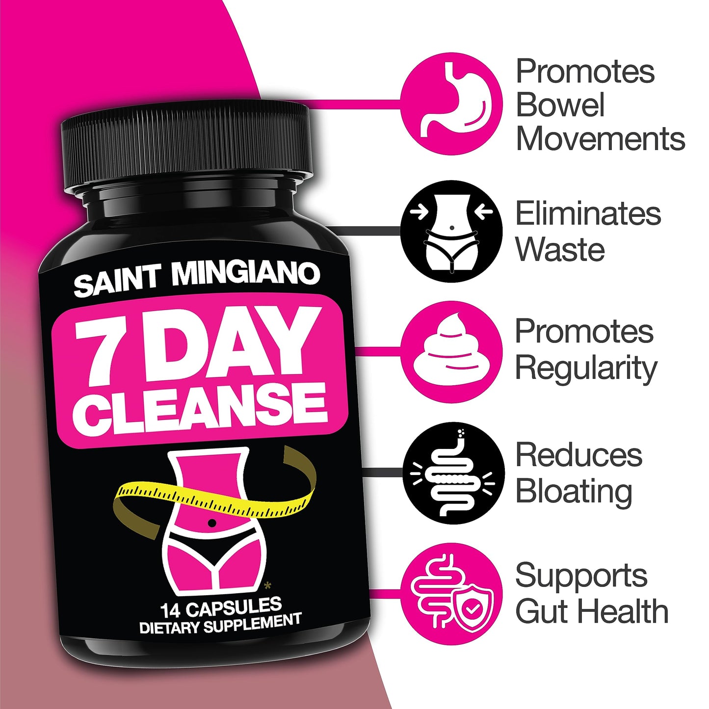 Saint Mingiano 7 Day Cleanse Program Colon Detox Extra-Strength Senna Leaf Supplements Capsule 14 Count