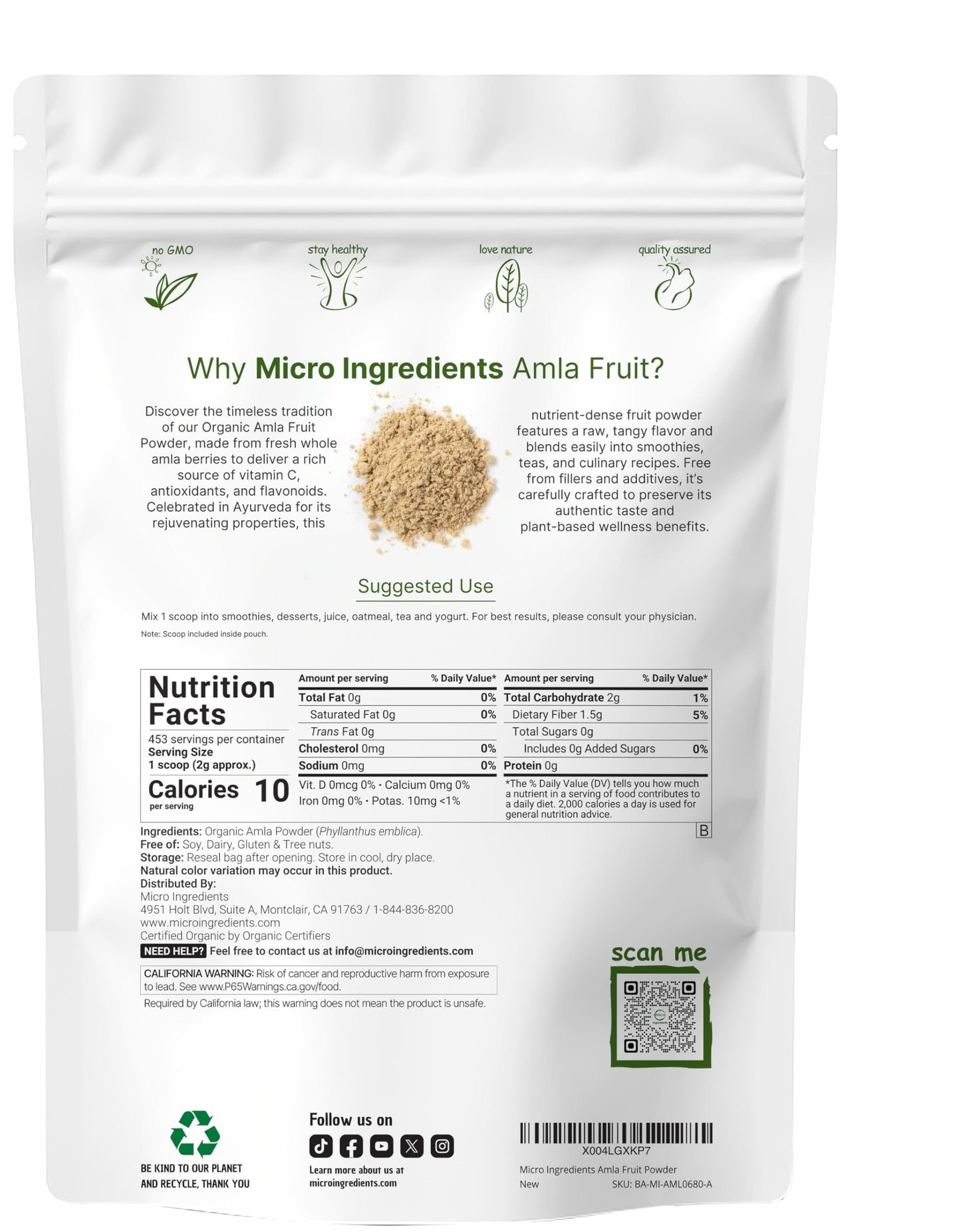 Micro Ingredients Organic Amla Powder (Amalaki) Powder 32 oz