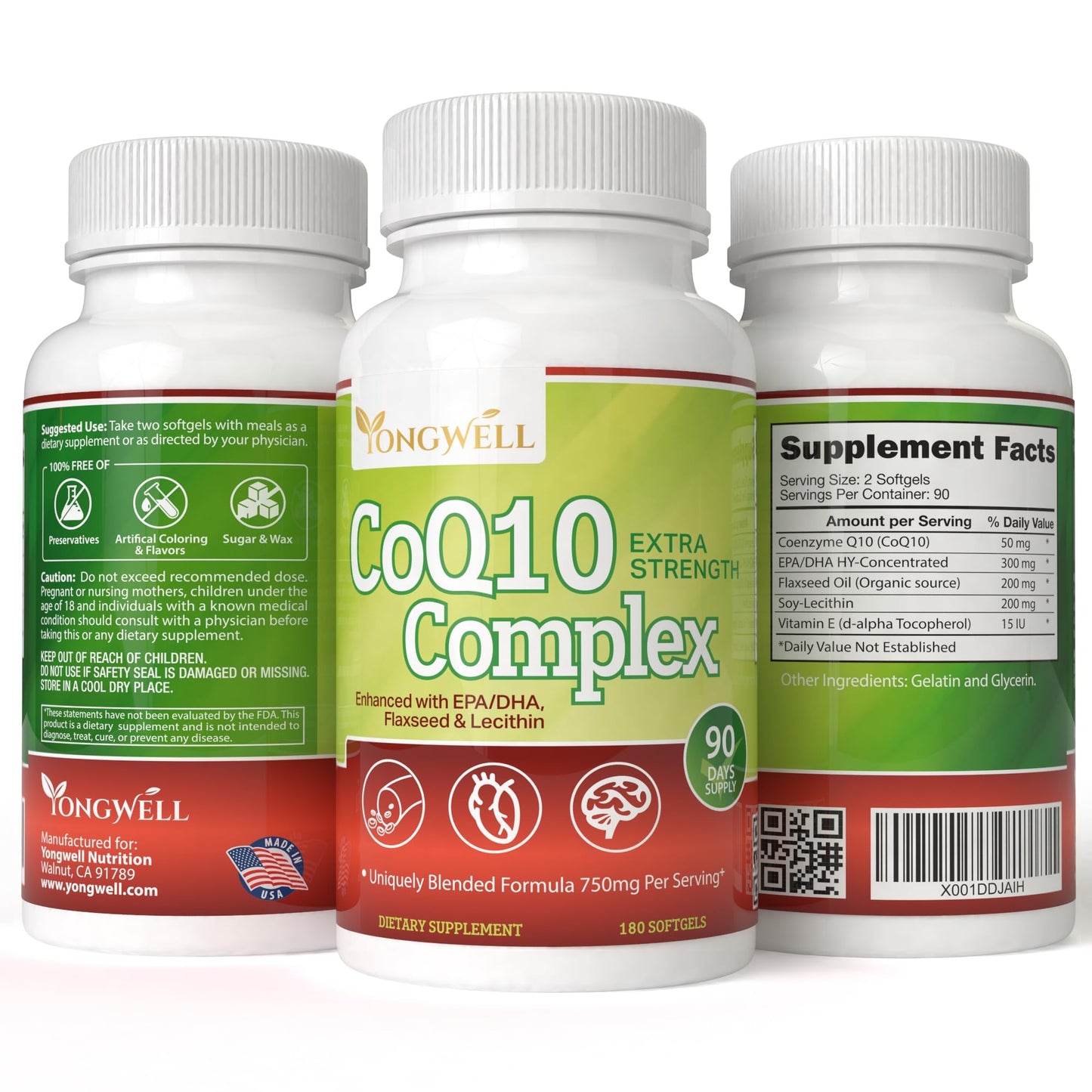 VitaVita Extra Strength CoQ10 Complex with EPA/DHA, Lecithin, Flaxseed & Vitamin E Softgels, 180