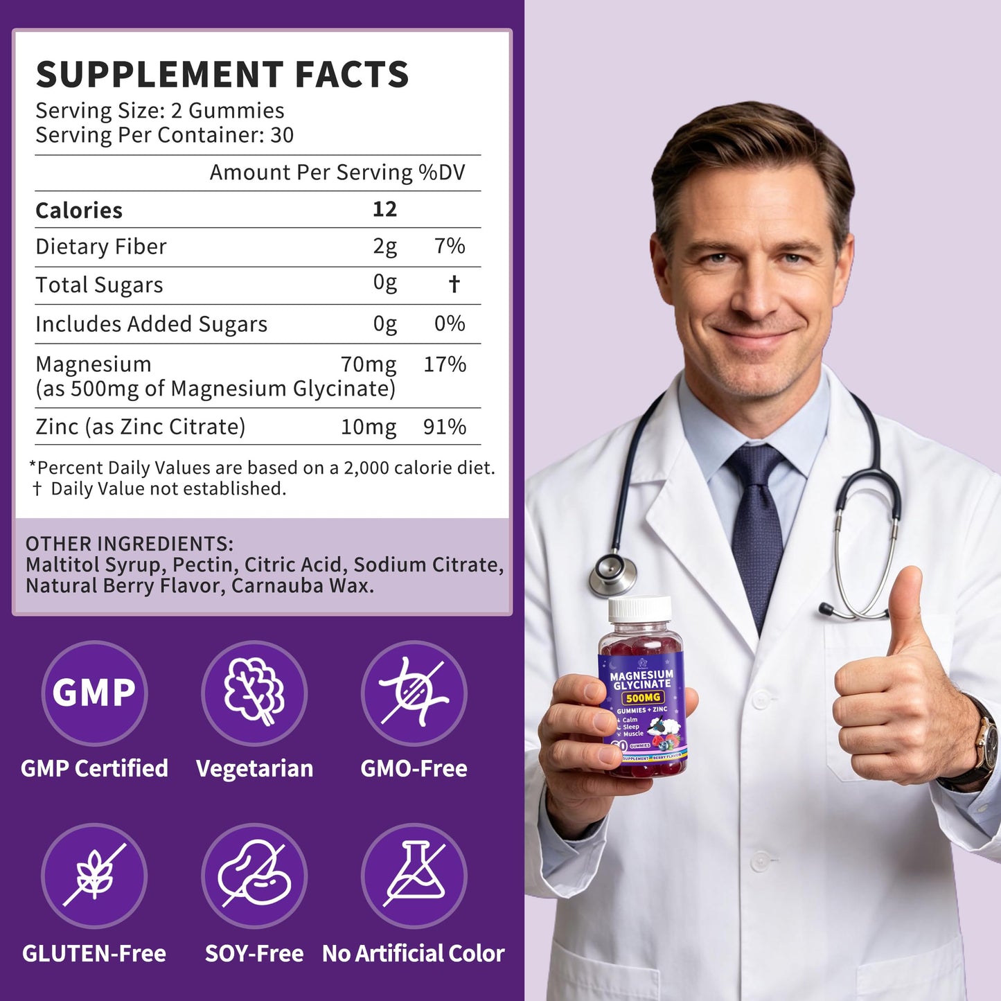 Herbance Magnesium Bisglycinate Gummies 500mg, 180 Gummies