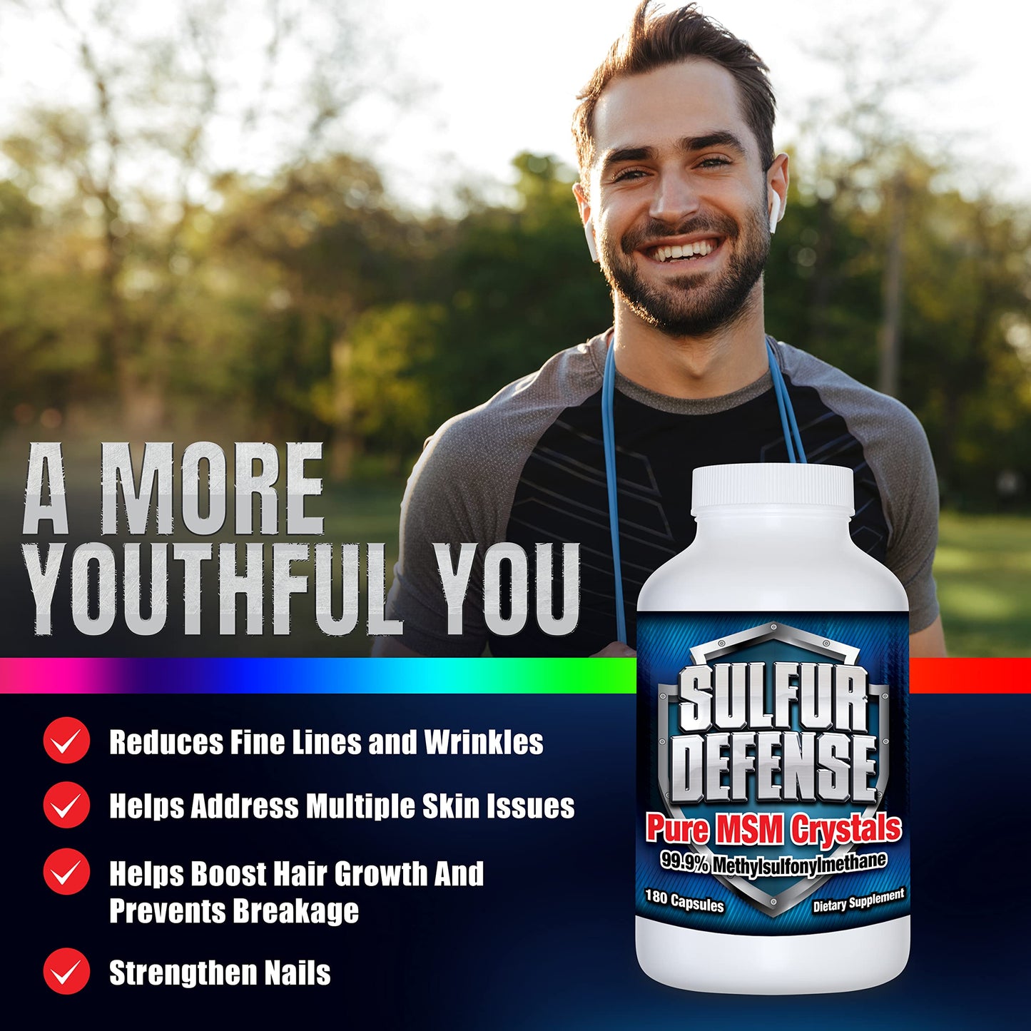 7 Lights Sulfur Defense Opti-MSM 99.9% Pure MSM Capsules, 180 Capsules