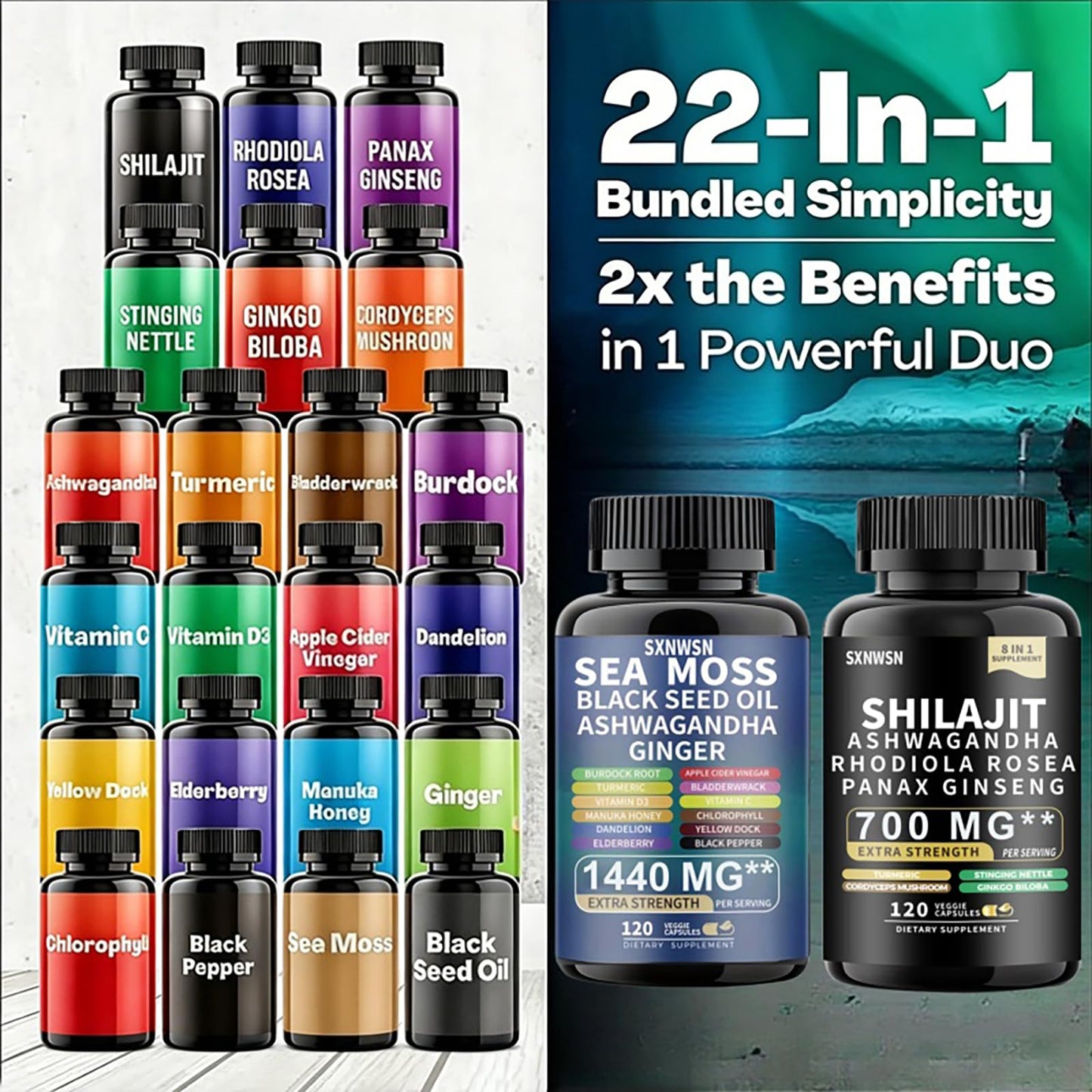 SXNWSN Shilajit Complex + Sea Moss Complex Set 240 Capsules