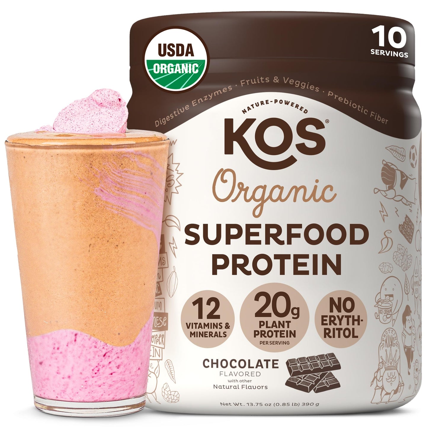 KOS Vegan Protein Powder Chocolate 20.6 oz