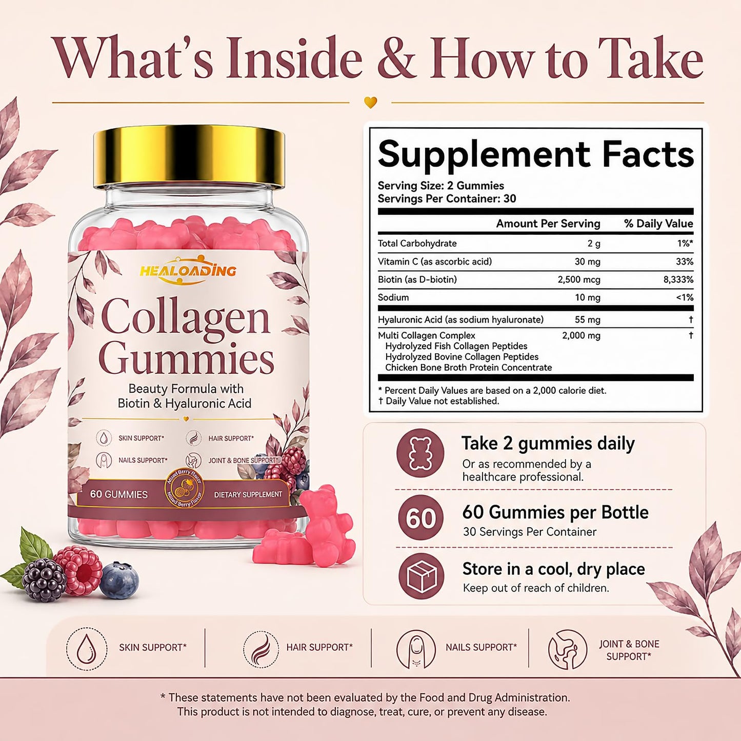 HEALOADING Collagen Gummies with Biotin & Vitamin C 60 Count