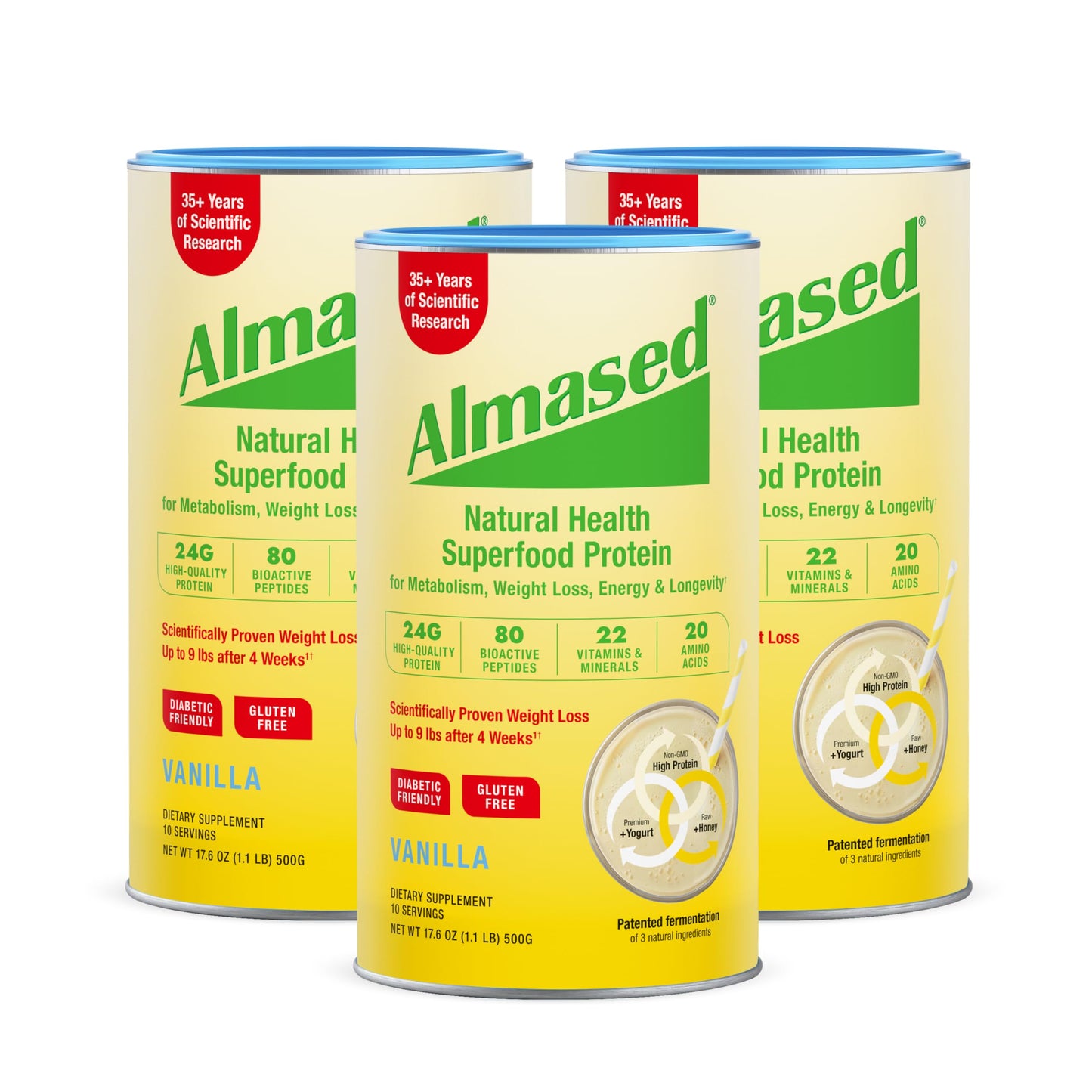 Almased Vanilla Meal Replacement Shake Powder, 52.8 oz (Pack of 3)