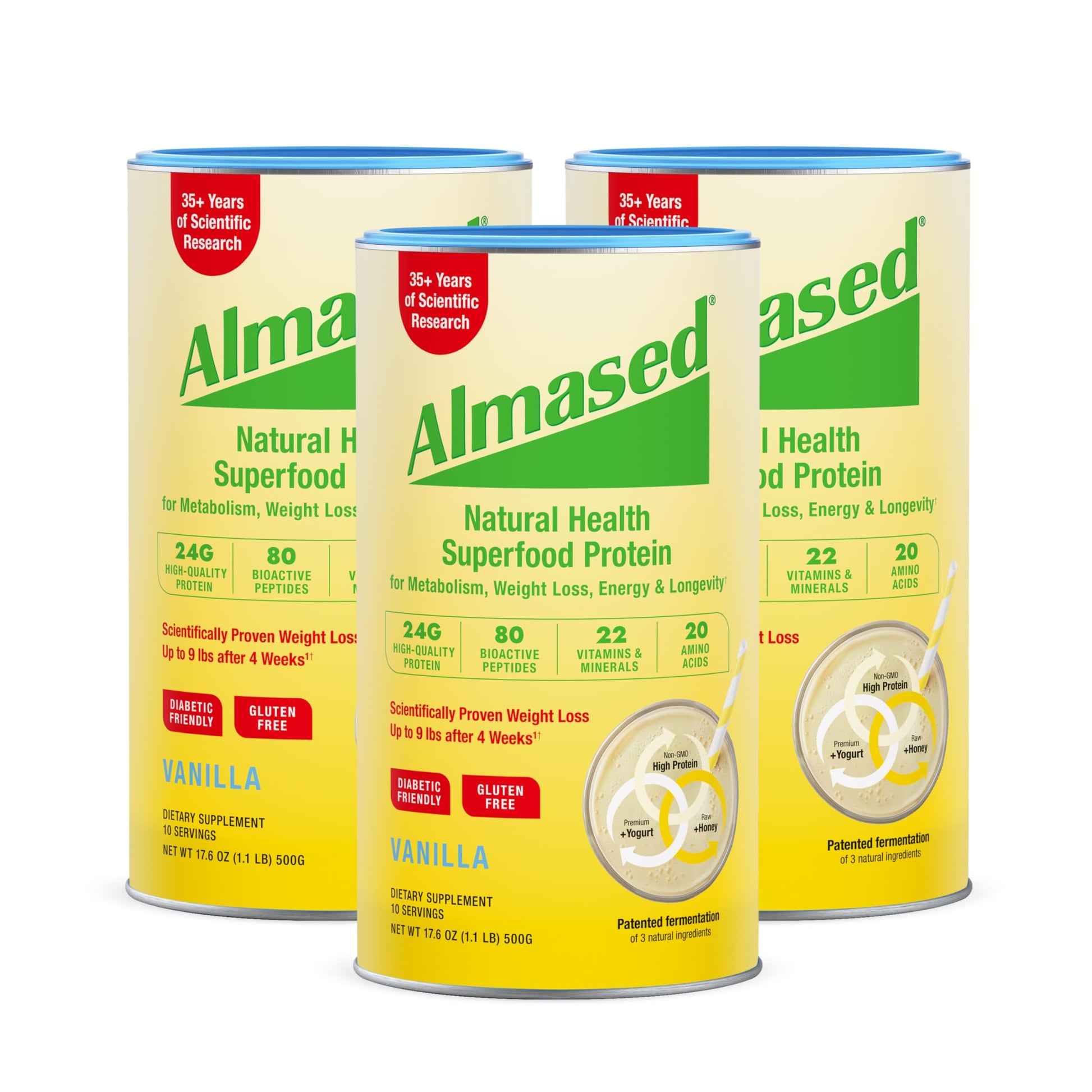 Almased Vanilla Meal Replacement Shake Powder, 52.8 oz (Pack of 3)