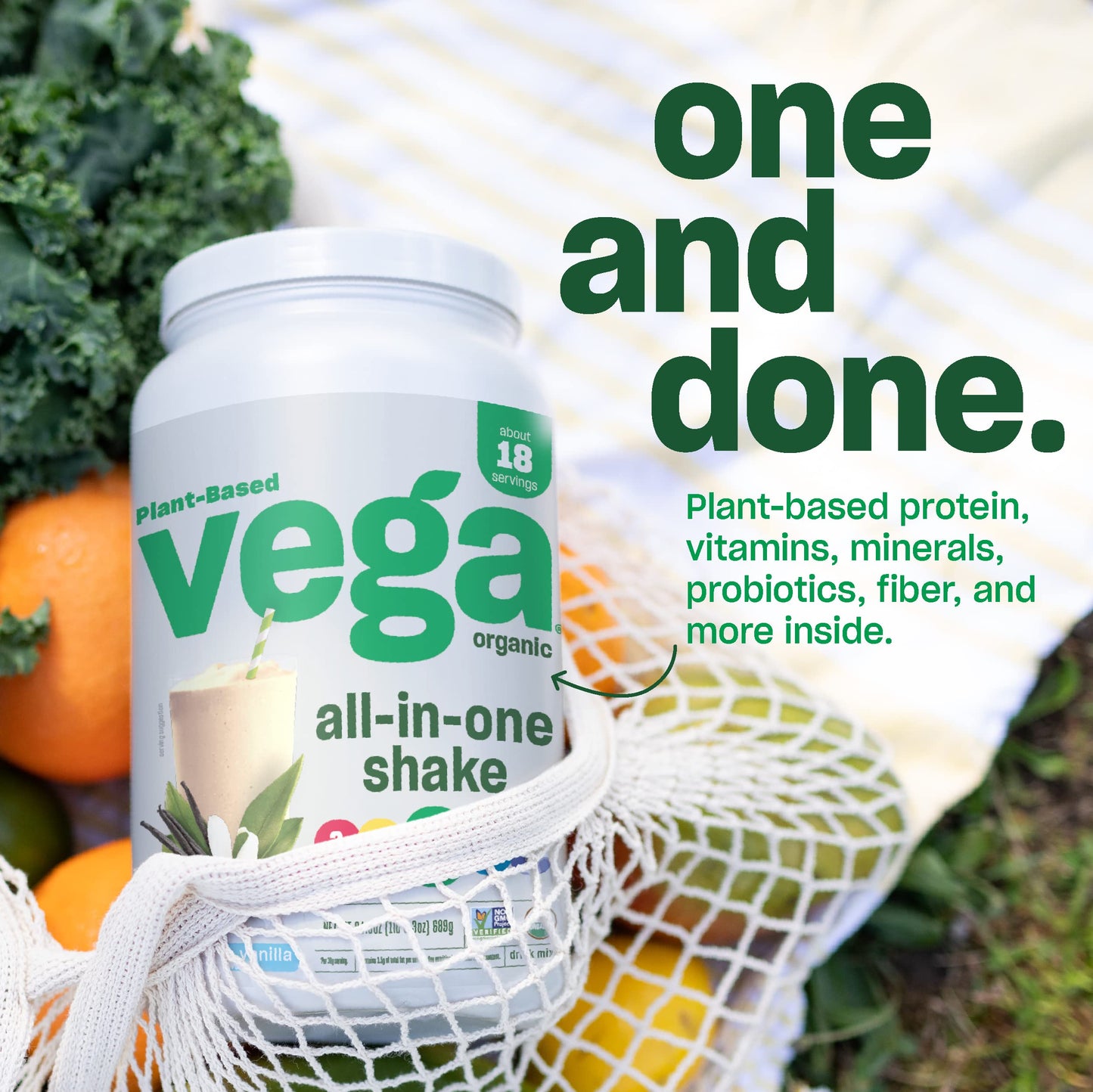 Vega Organic All-in-One Vegan Protein Powder French Vanilla 1.52 lb (Pack of 12)