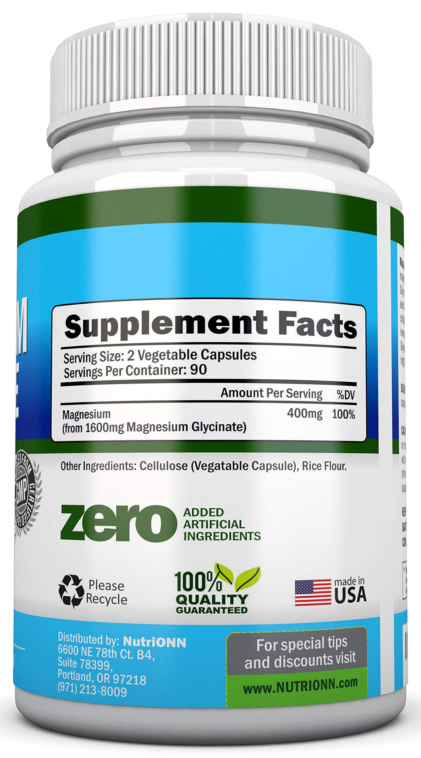 NutriONN Magnesium Glycinate 1600 mg Capsules 180 Count