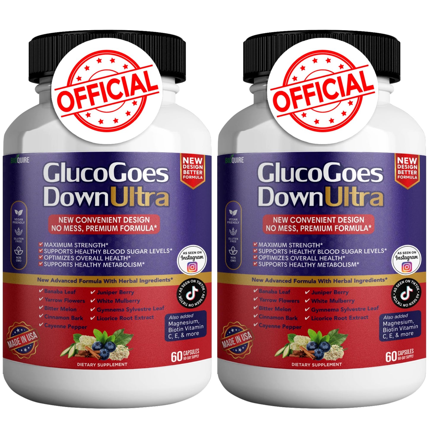 BIOQUIRE GlucoGoes Down Ultra Dietary Supplement Capsules 120