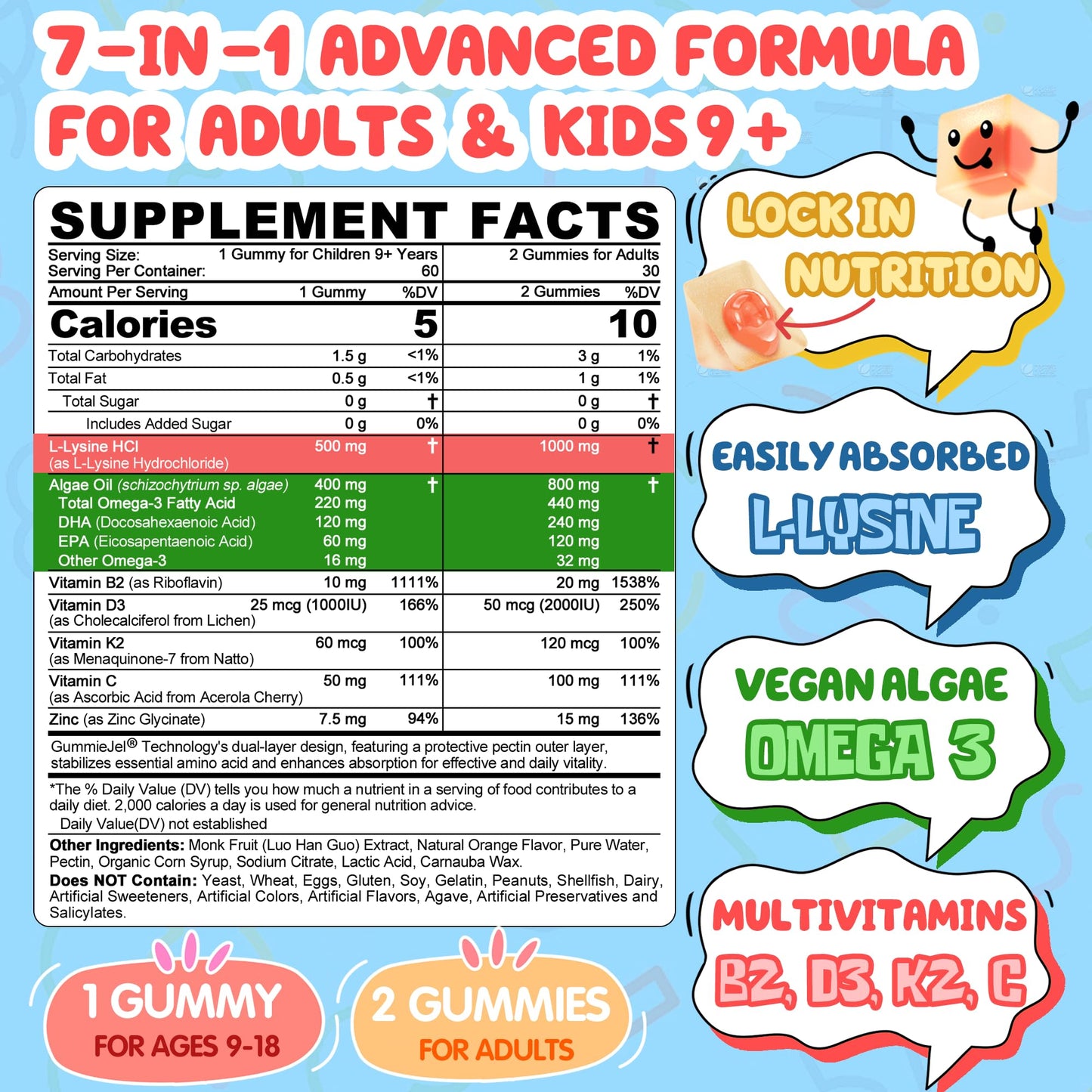 Nextdia L-Lysine 500/1000mg Gummies, 120 Count