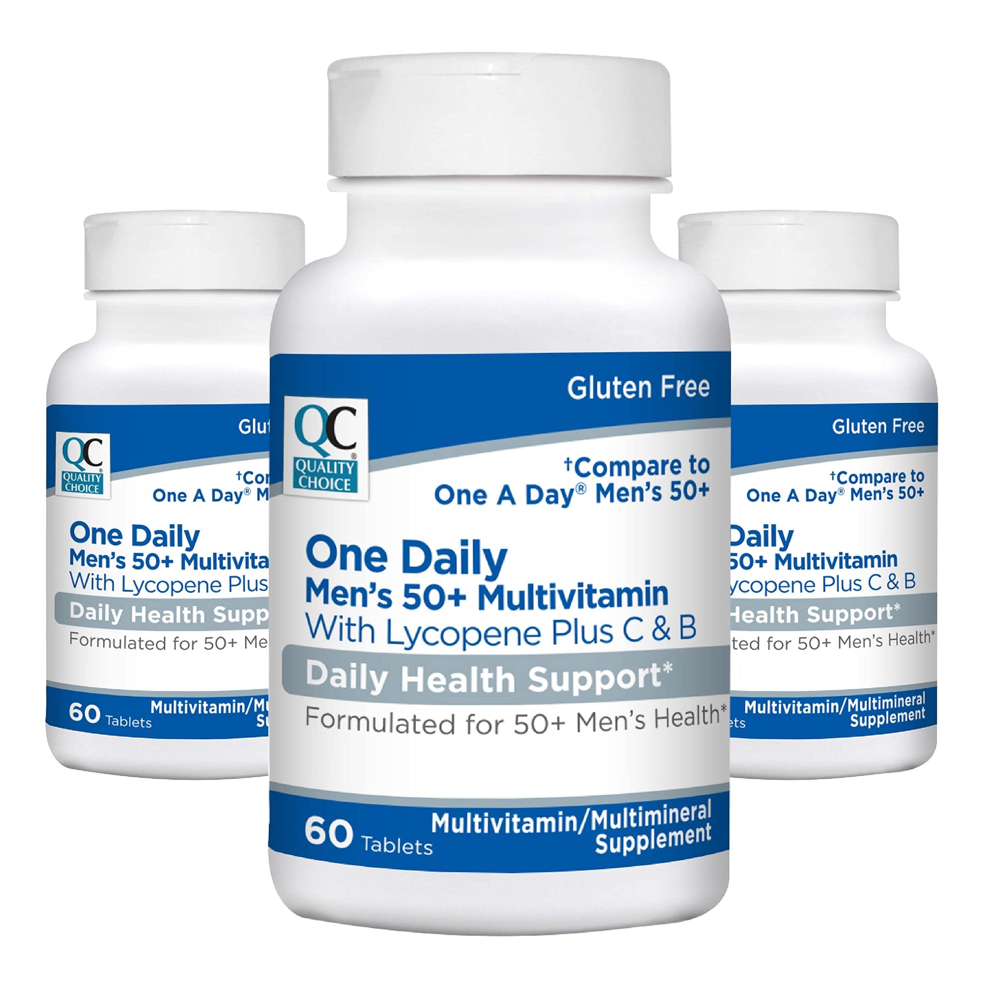 Quality Choice One Daily Men's 50+ Multivitamin with Lycopene, C & B, Vitamins A, C, D, E, Zinc, Calcium, 180 Tablets