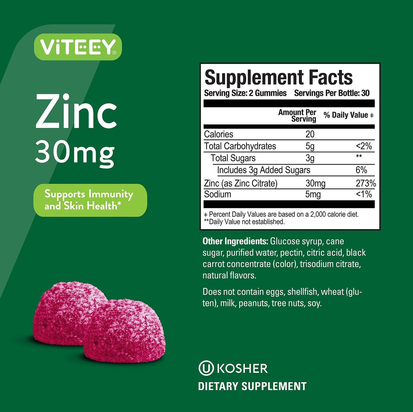 Viteey Zinc Gummies for Women and Men Gummy 60 Count