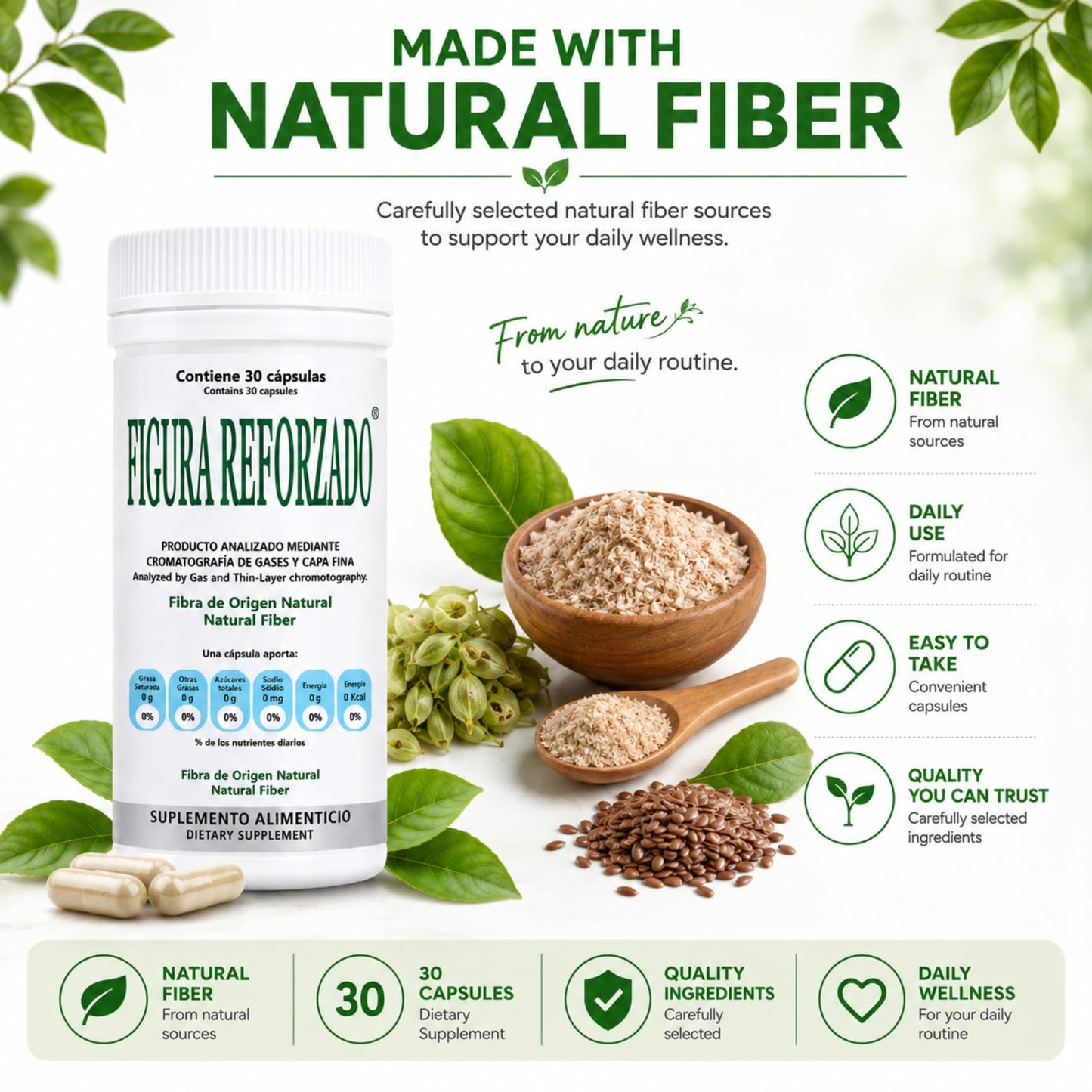 Tu Salud Plus Figura Reforzado Natural Fiber Capsules Supplement, 30 Count
