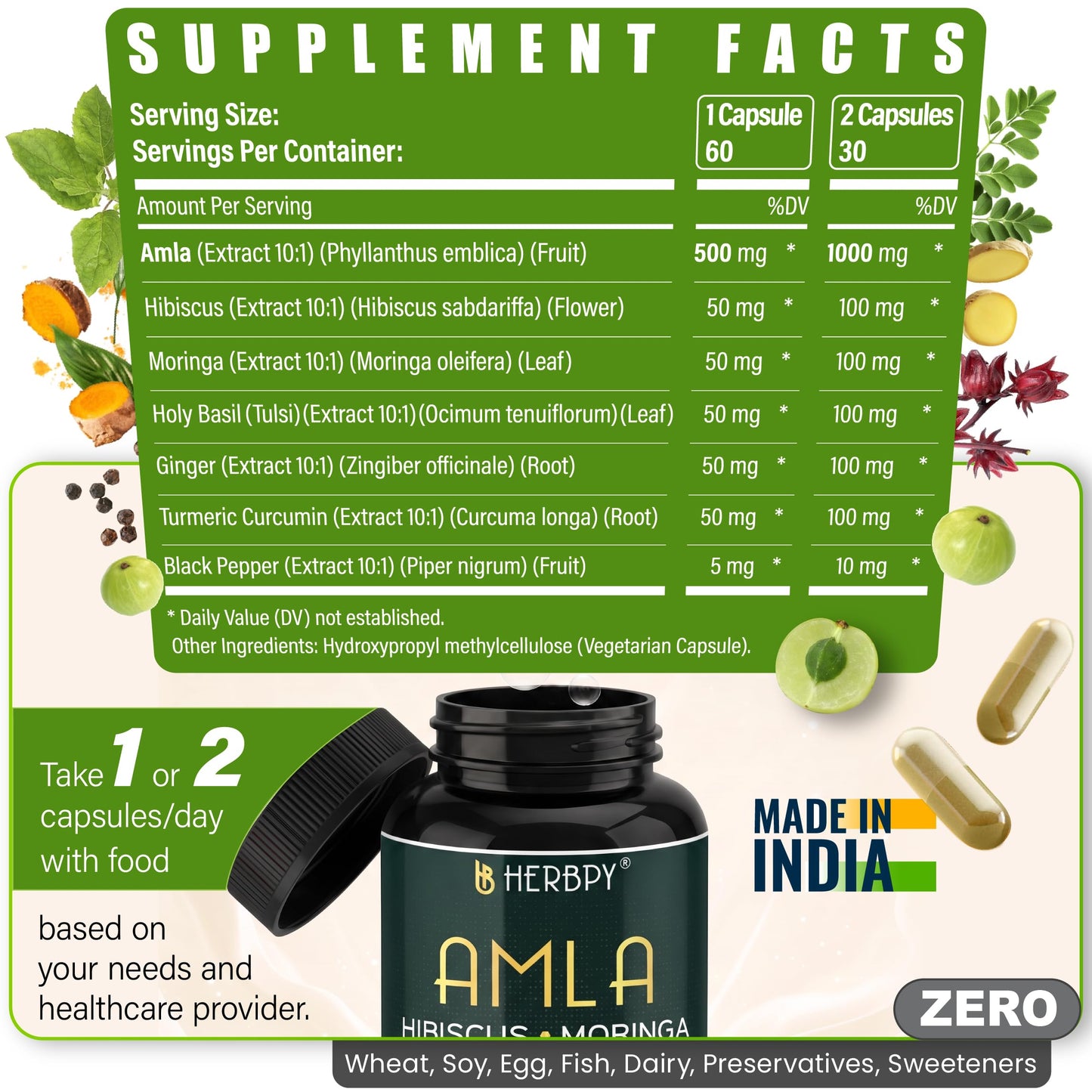 Herbpy 7in1 Amla Superfruit Extract Supplement Capsules, 60 Count